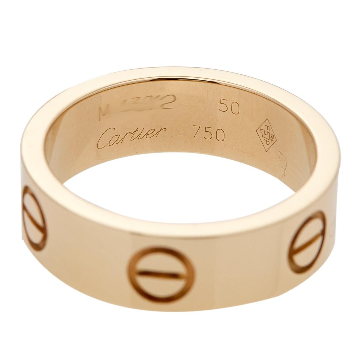 Cartier Love 18k Yellow Gold Band Ring Size 50 In Good Condition In Dubai, Al Qouz 2