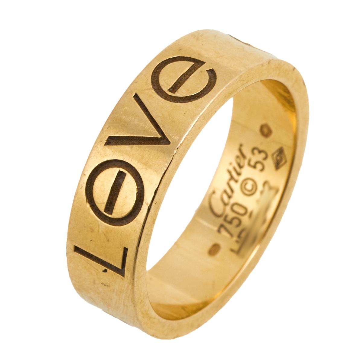 Contemporary Cartier Love 18K Yellow Gold Band Ring Size 53