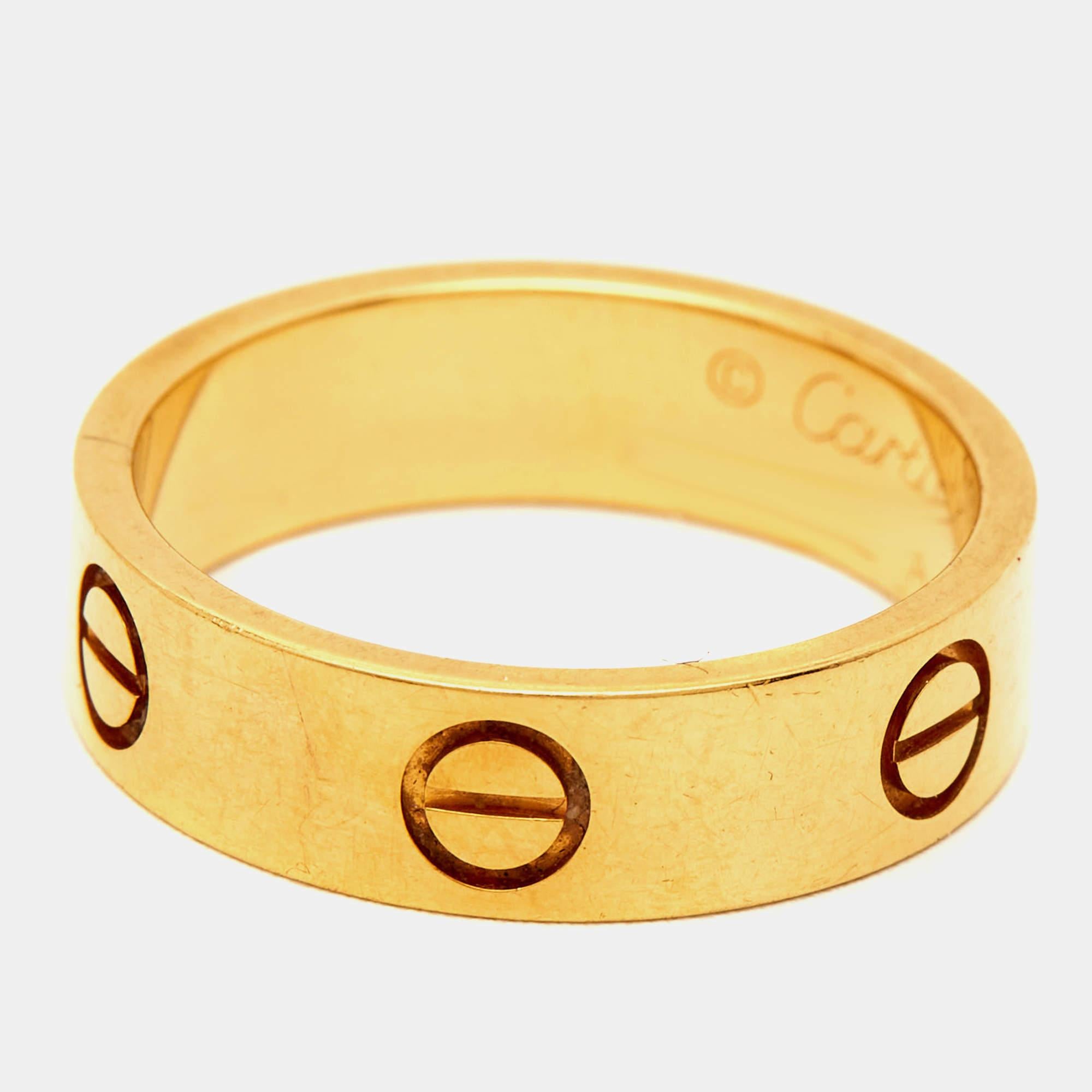 Contemporary Cartier Love 18k Yellow Gold Band Ring Size 56