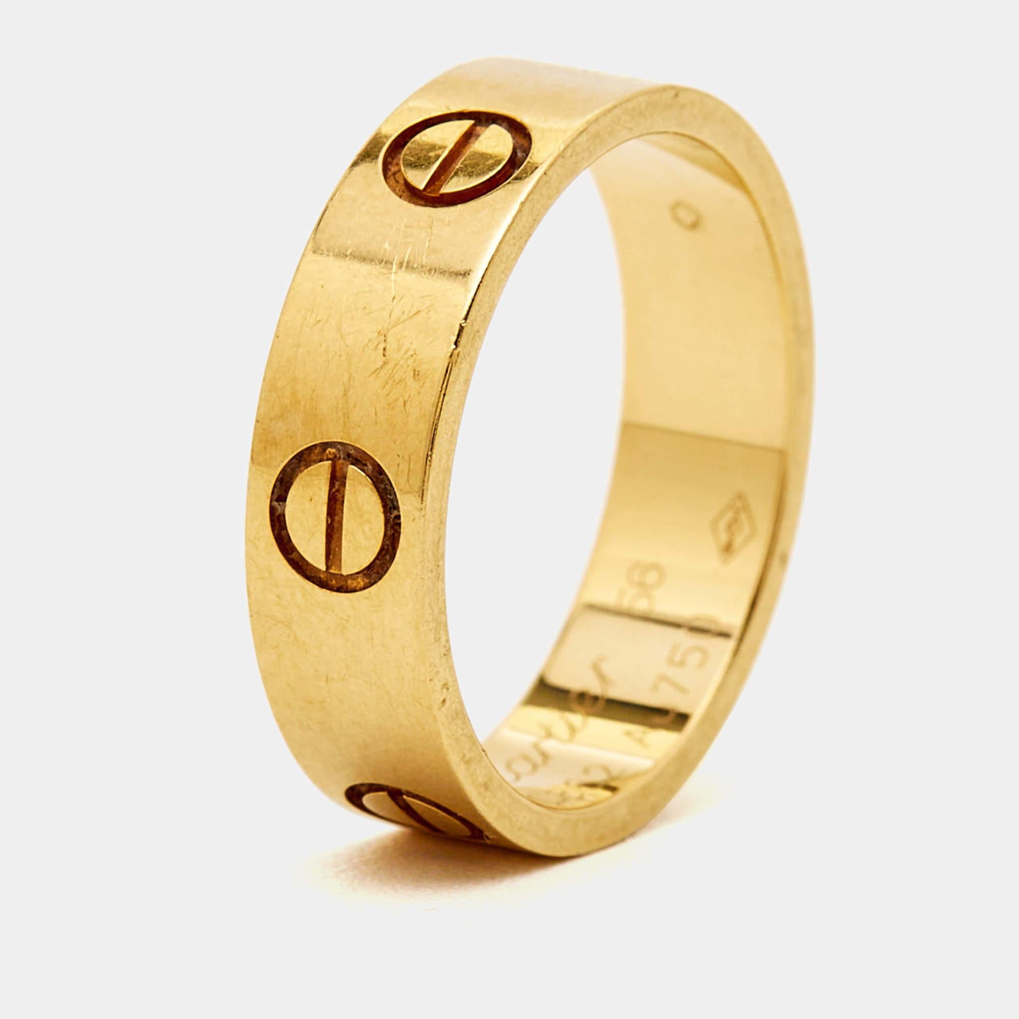 Cartier Love 18k Yellow Gold Band Ring Size 56 In Excellent Condition In Dubai, Al Qouz 2