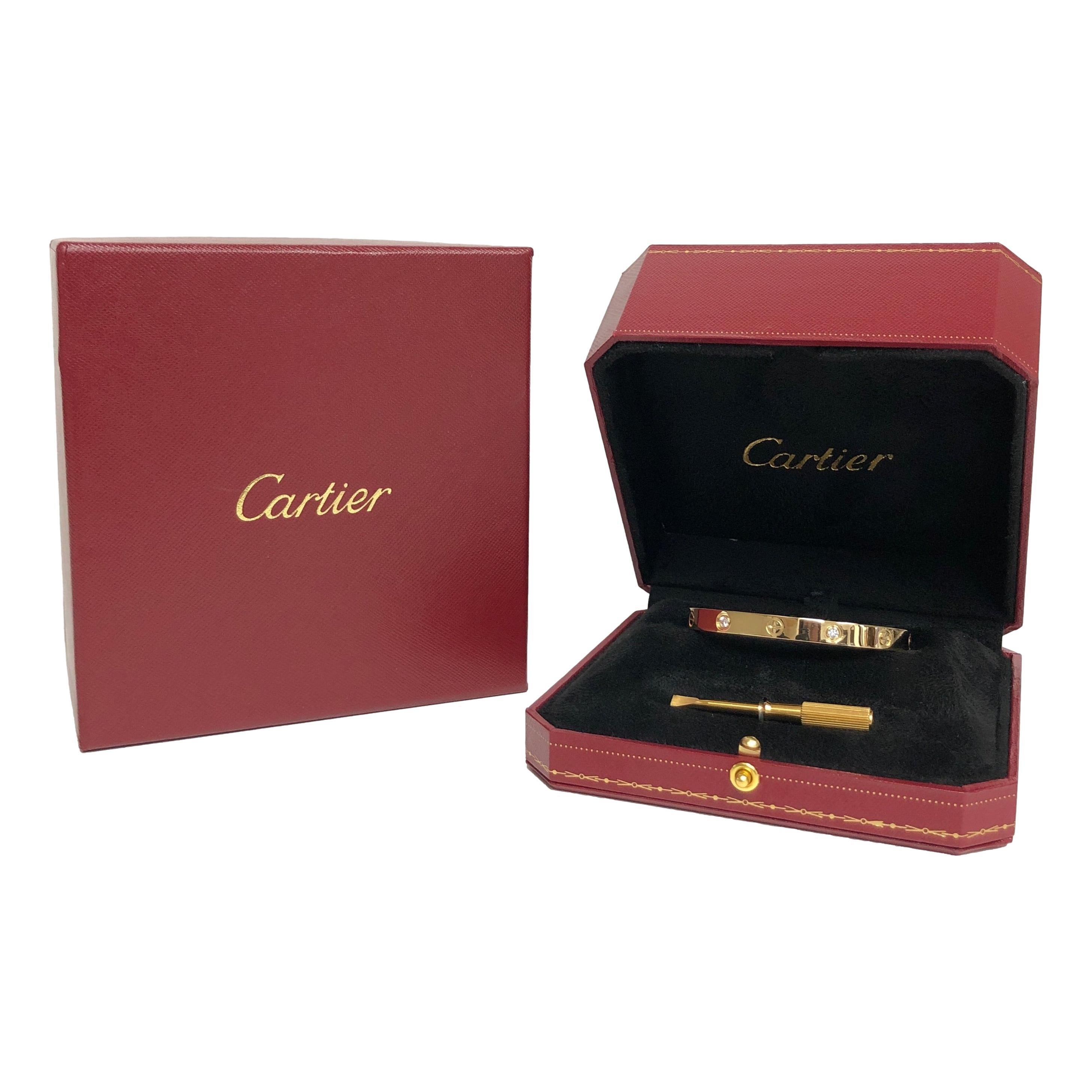 Cartier Love 18K Yellow Gold Bangle Bracelet 4 Diamonds Size 17 1