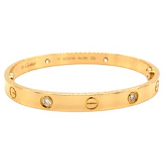 Cartier Love 18K Yellow Gold Bangle Bracelet 4 Diamonds Size 17