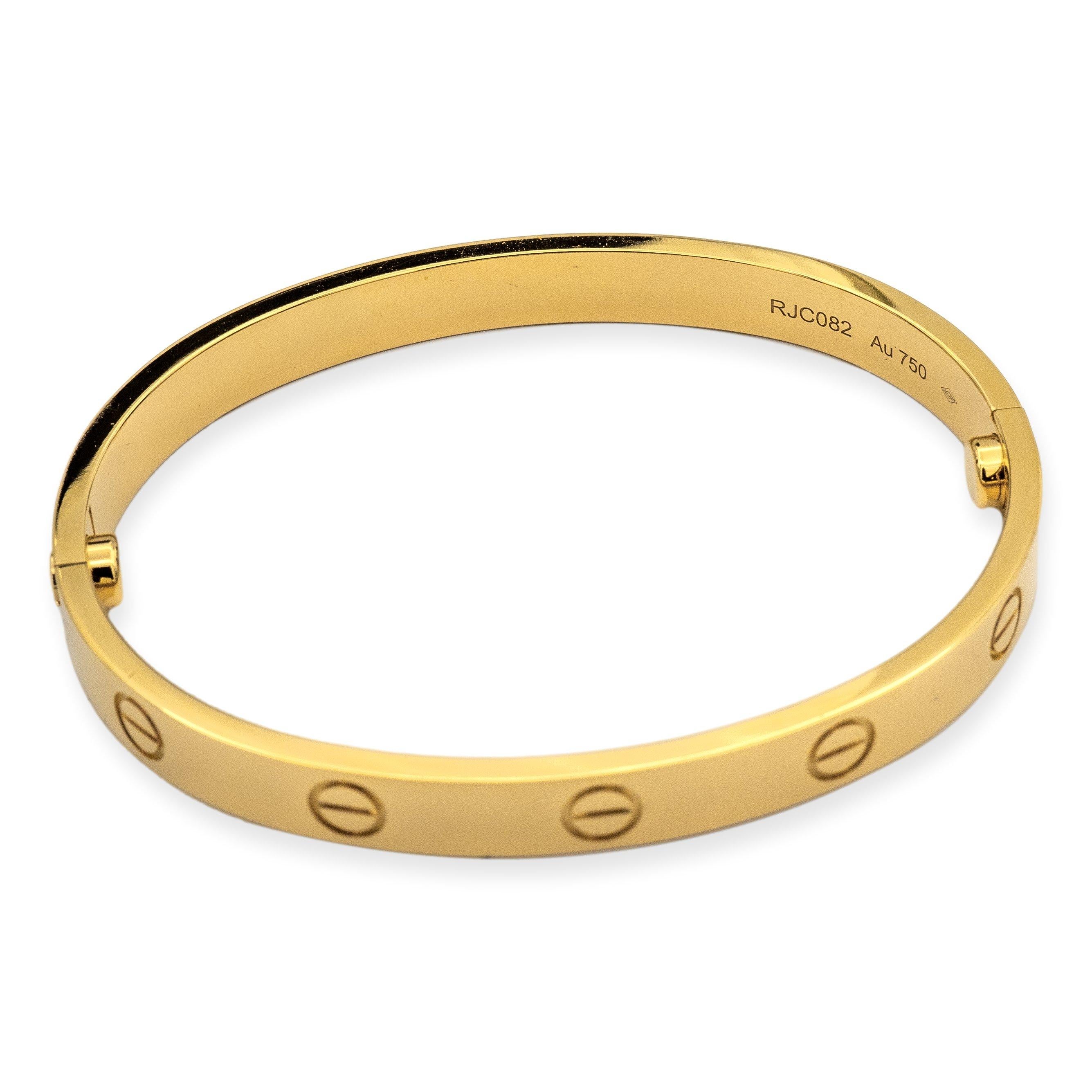 Cartier Love 18K Yellow Gold Bangle Bracelet Size 16 with Certificate ...
