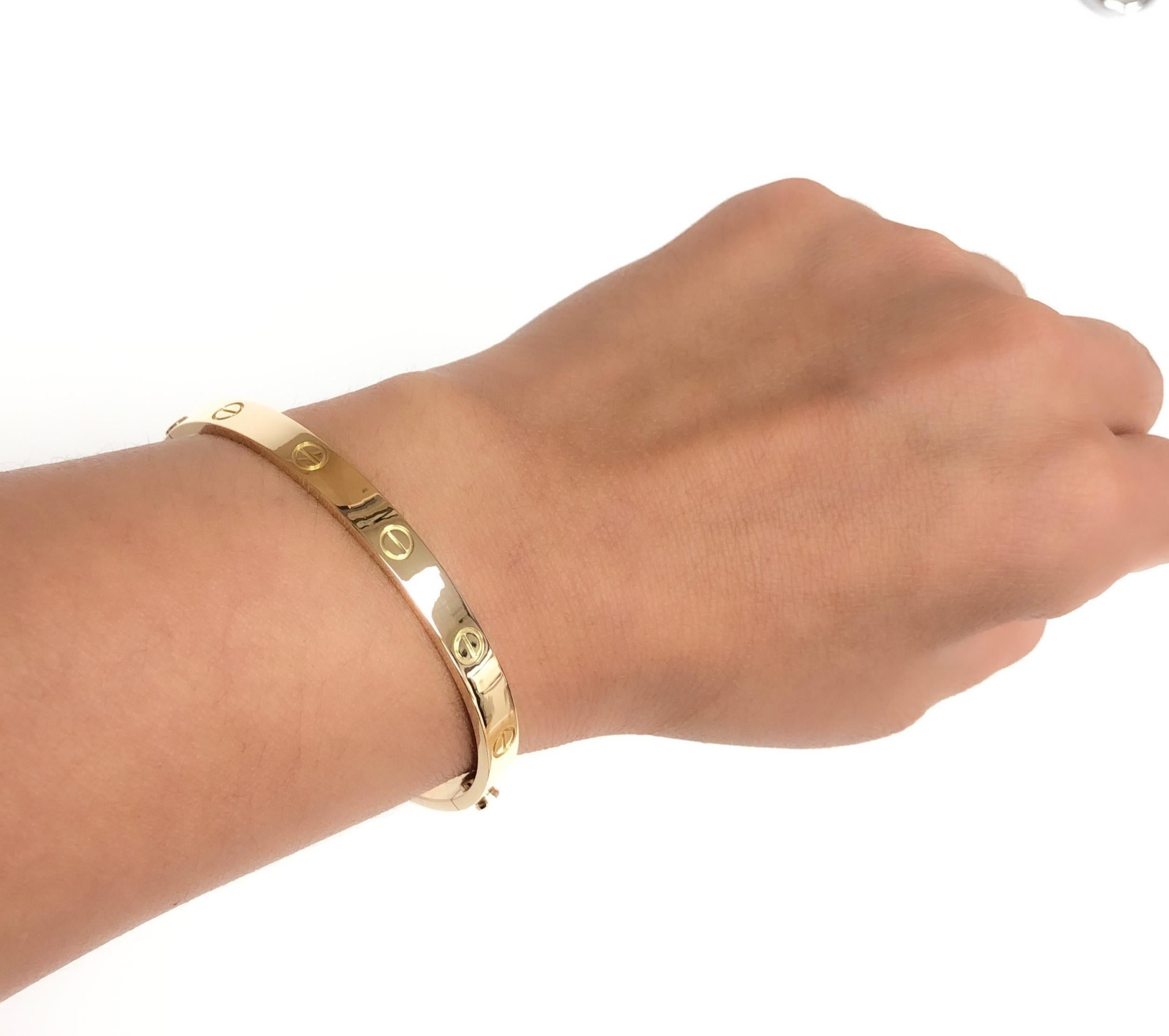 Modern Cartier Love 18K Yellow Gold Bangle Bracelet Size 16 with Certificate