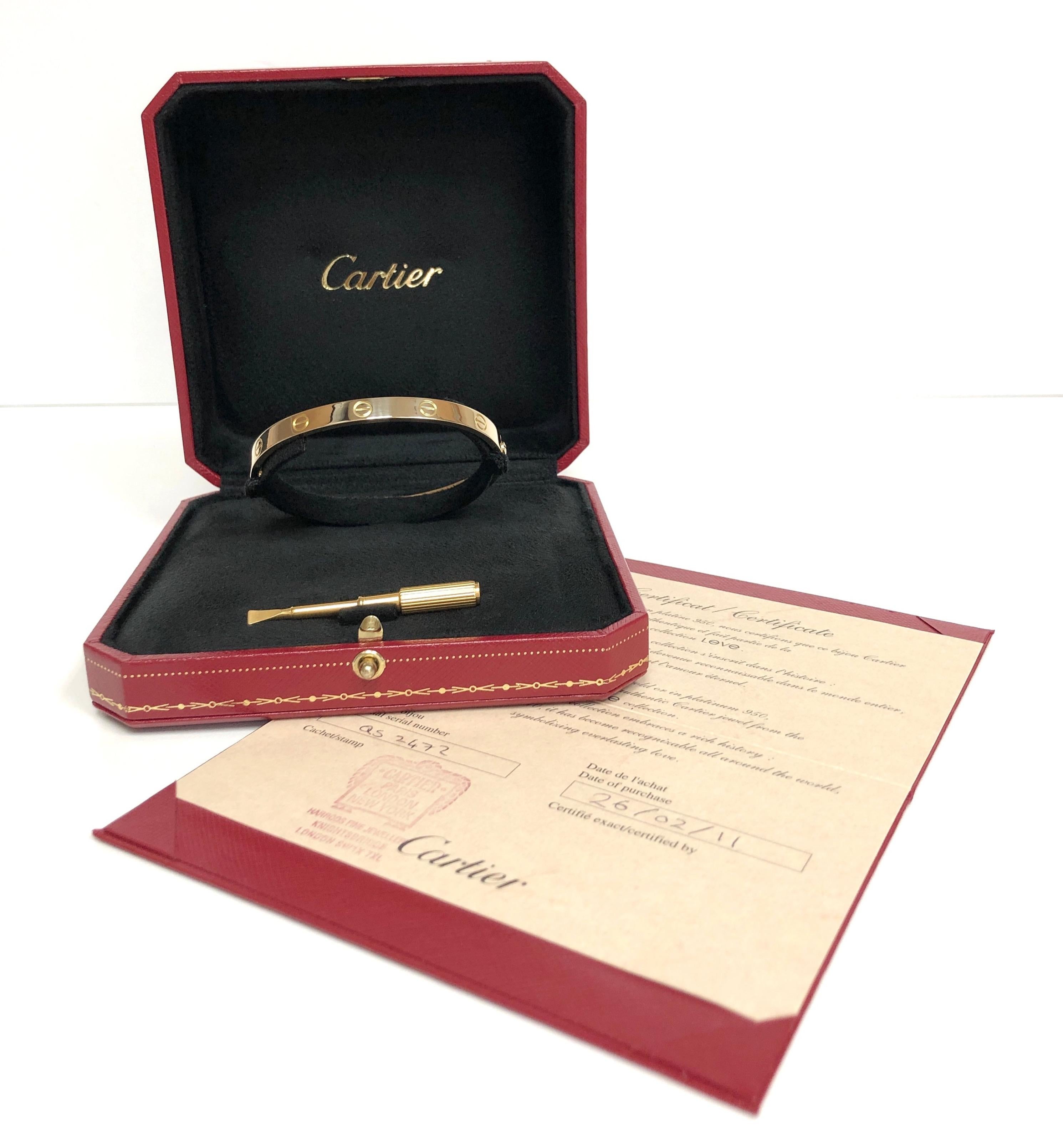 Cartier Love 18K Yellow Gold Bangle Bracelet with Cert and Receipt In Excellent Condition In New York, NY