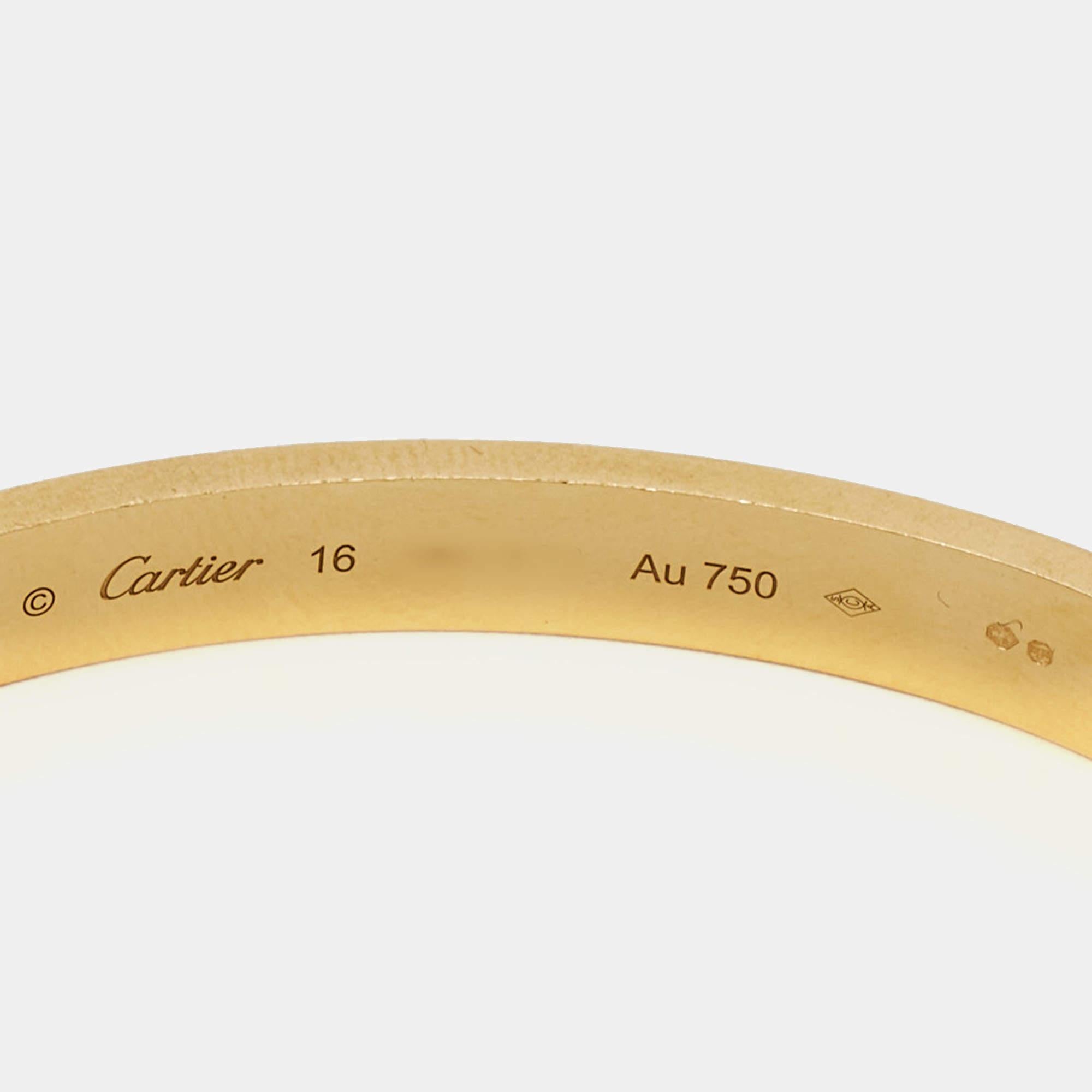 Cartier Love 18k Yellow Gold Bracelet 16 In Good Condition In Dubai, Al Qouz 2