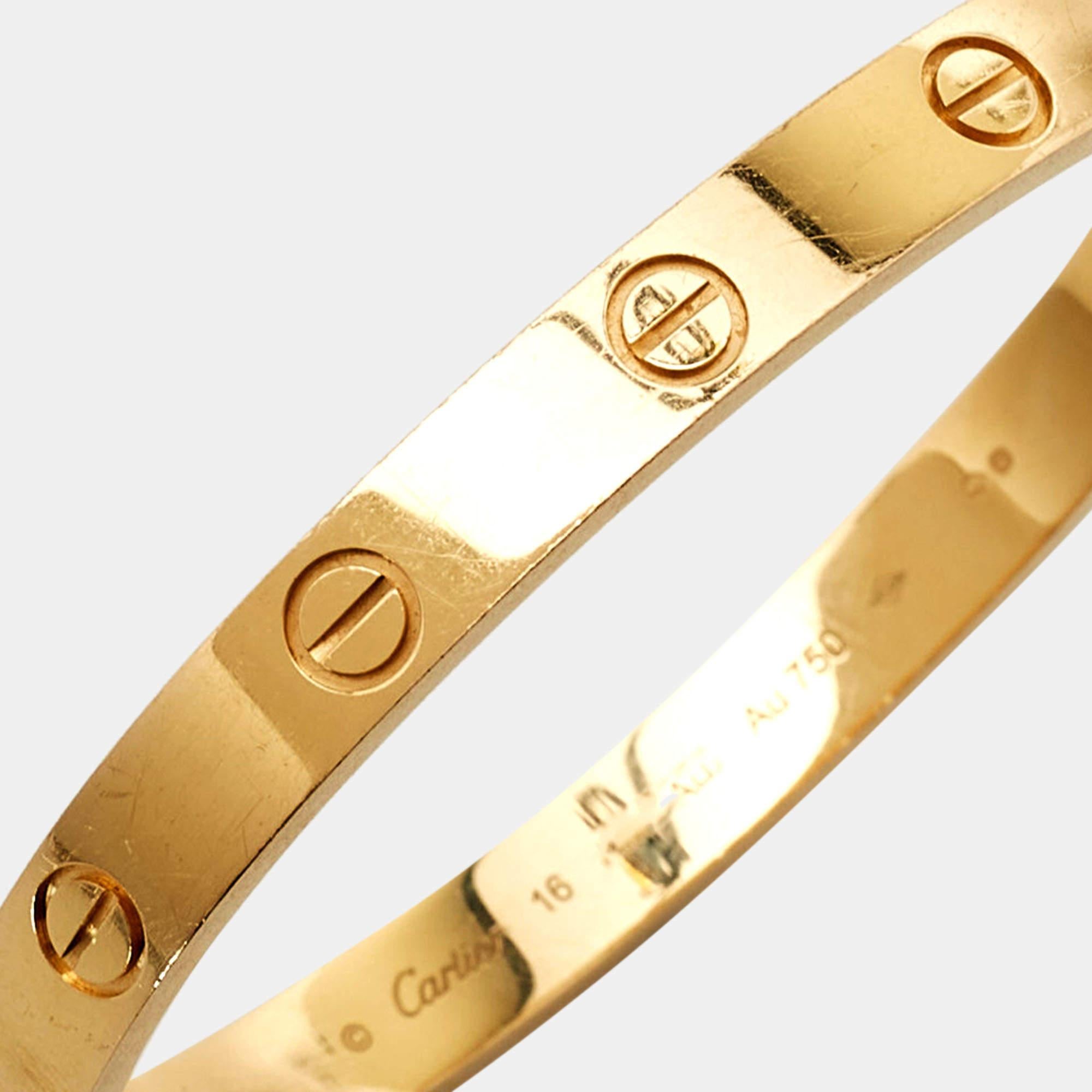 Cartier Love 18k Yellow Gold Bracelet 16 For Sale 2