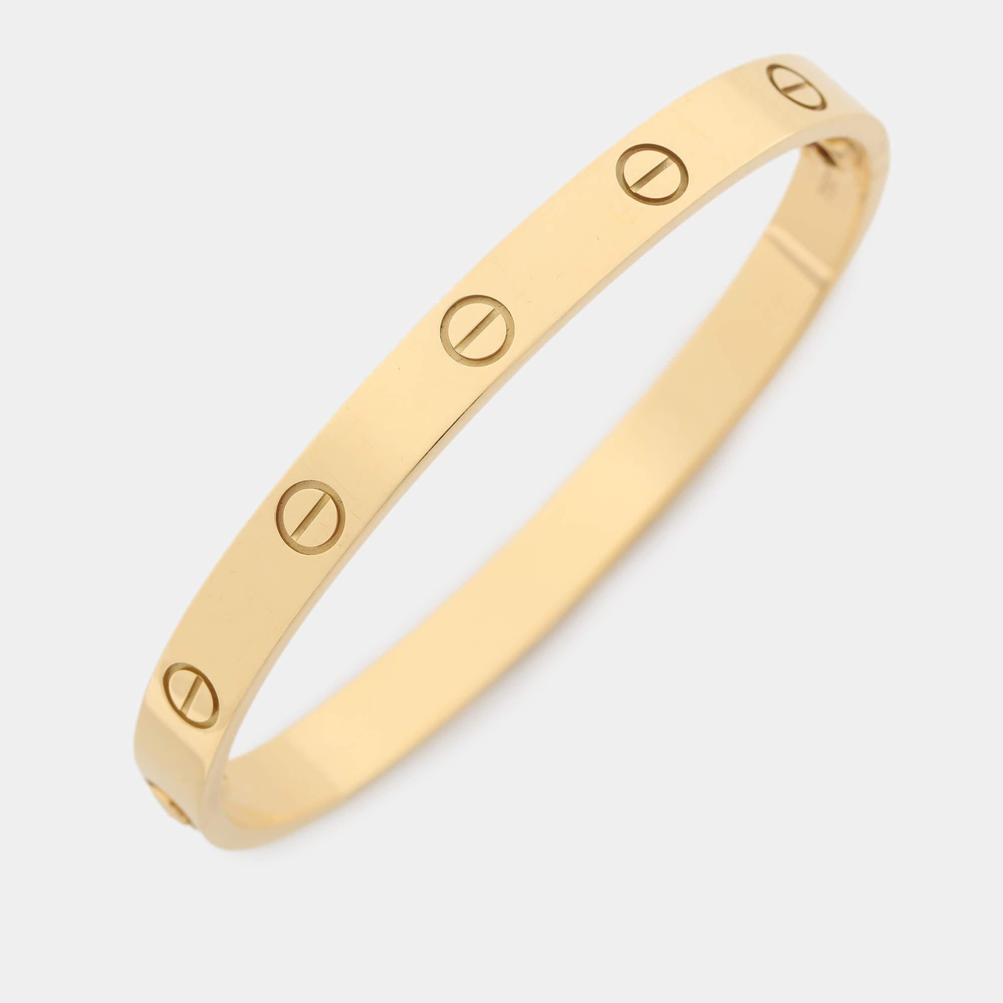 We fell in love with this Cartier Love bracelet at first glance. Look at its gorgeous yet subtle accents and picture how it will beautifully sit on your wrist and charm your peers. The creation is crafted from 18k yellow gold and neatly detailed