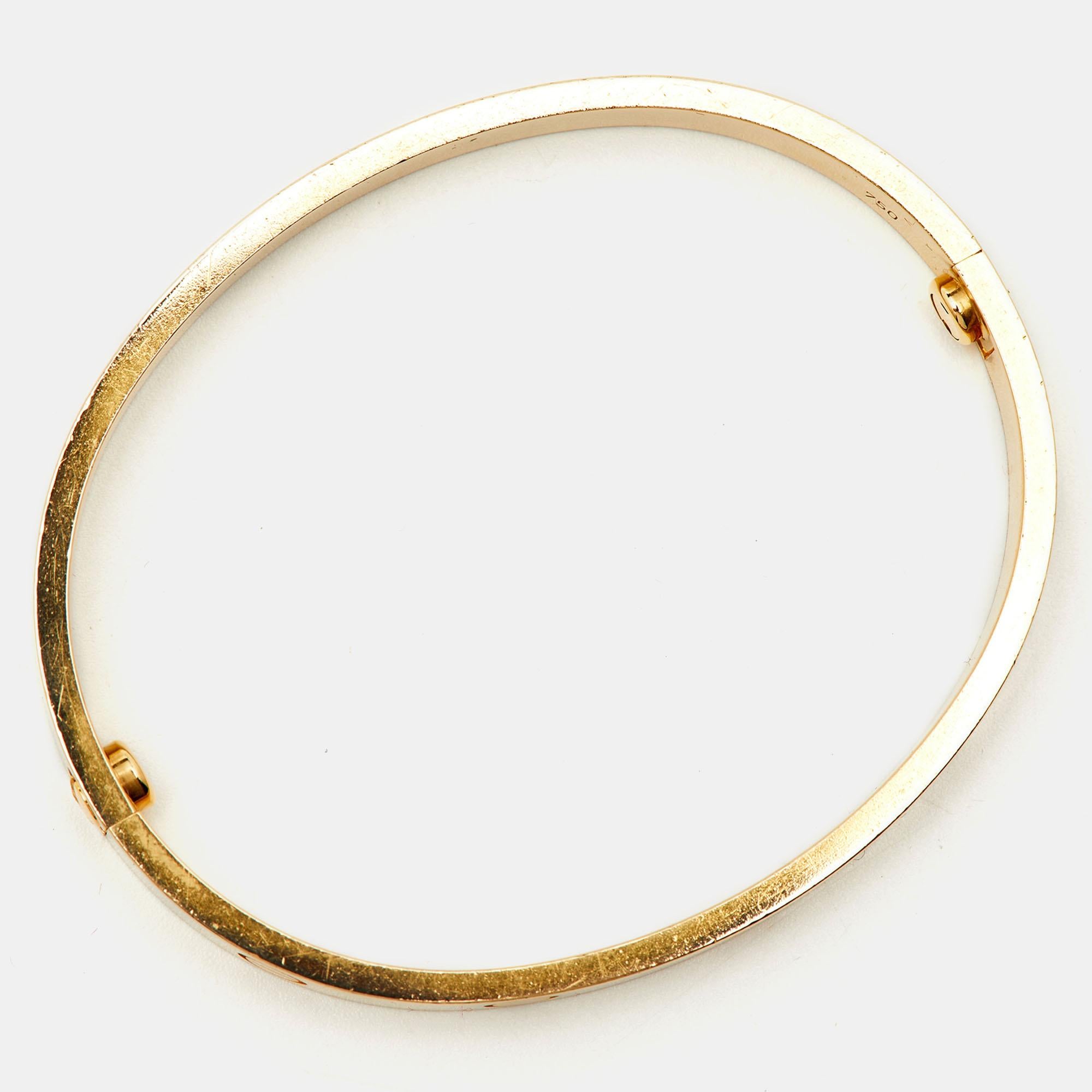 We fell in love with this Cartier Love bracelet at first glance. Look at its gorgeous yet subtle accents and picture how it will beautifully sit on your wrist and charm your peers. The creation is crafted from 18k yellow gold and neatly detailed