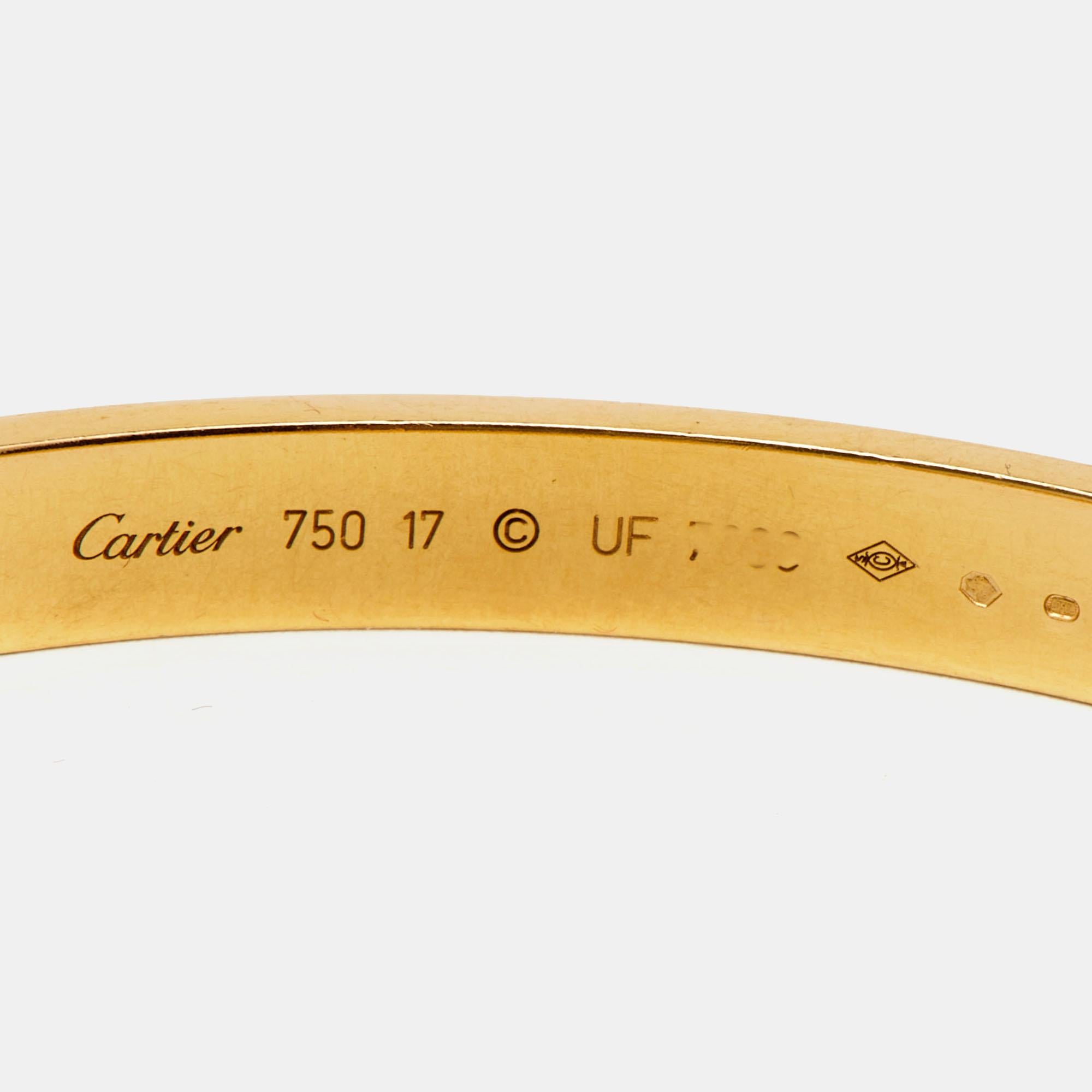 Cartier Love Bracelet en or jaune 18 carats 17 Excellent état - En vente à Dubai, Al Qouz 2