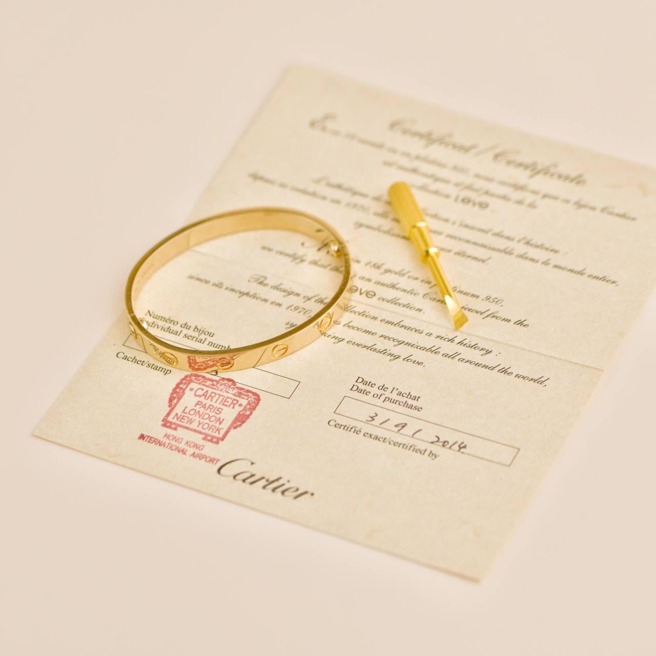 Women's or Men's Cartier Love 18k Yellow Gold Bracelet Size 16