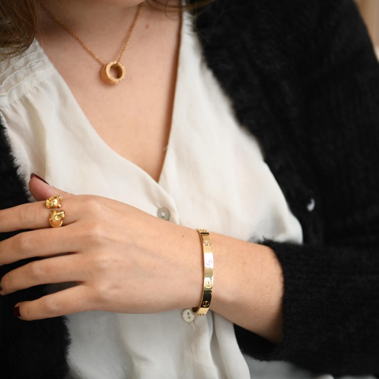 Cartier Love 18k Yellow Gold Bracelet Size 16 In Excellent Condition In Banbury, GB