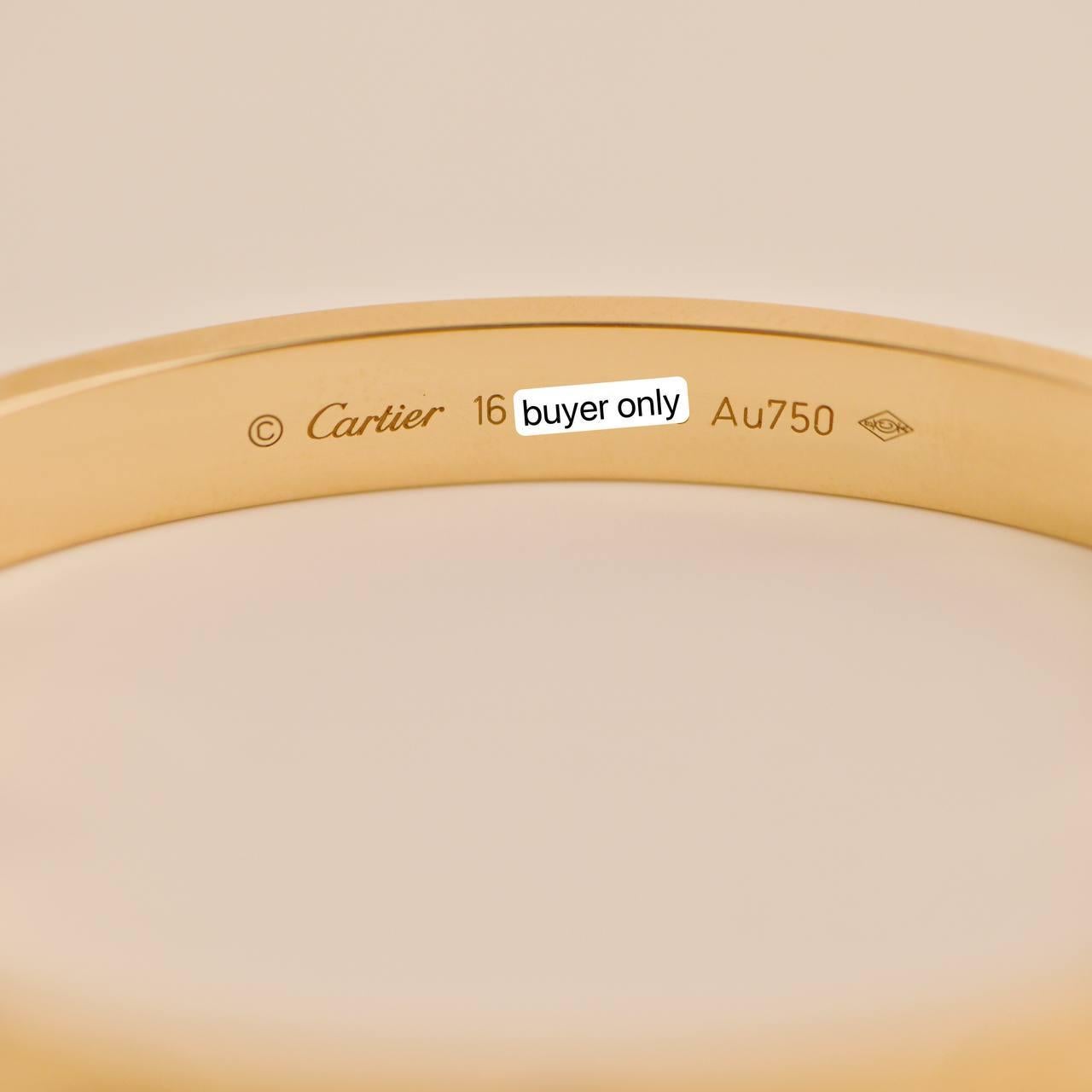 Cartier Love 18k Yellow Gold Bracelet Size 16 4