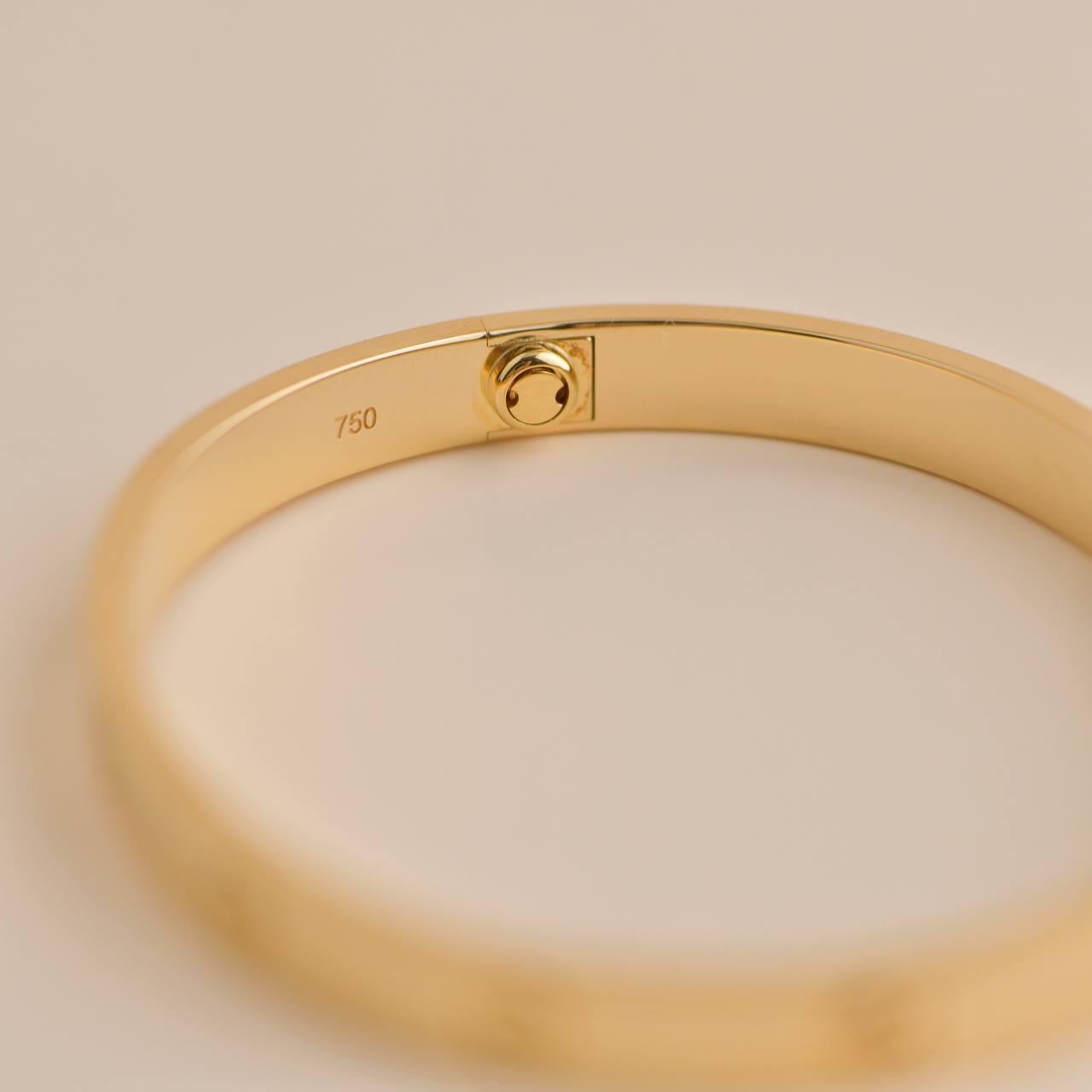 Cartier Love 18K Yellow Gold Bracelet Size 18 In Excellent Condition In Banbury, GB