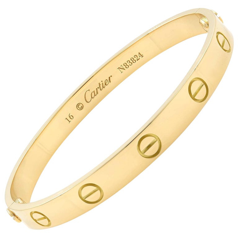 Cartier Love 18 Karat Yellow Gold Bracelet at 1stdibs
