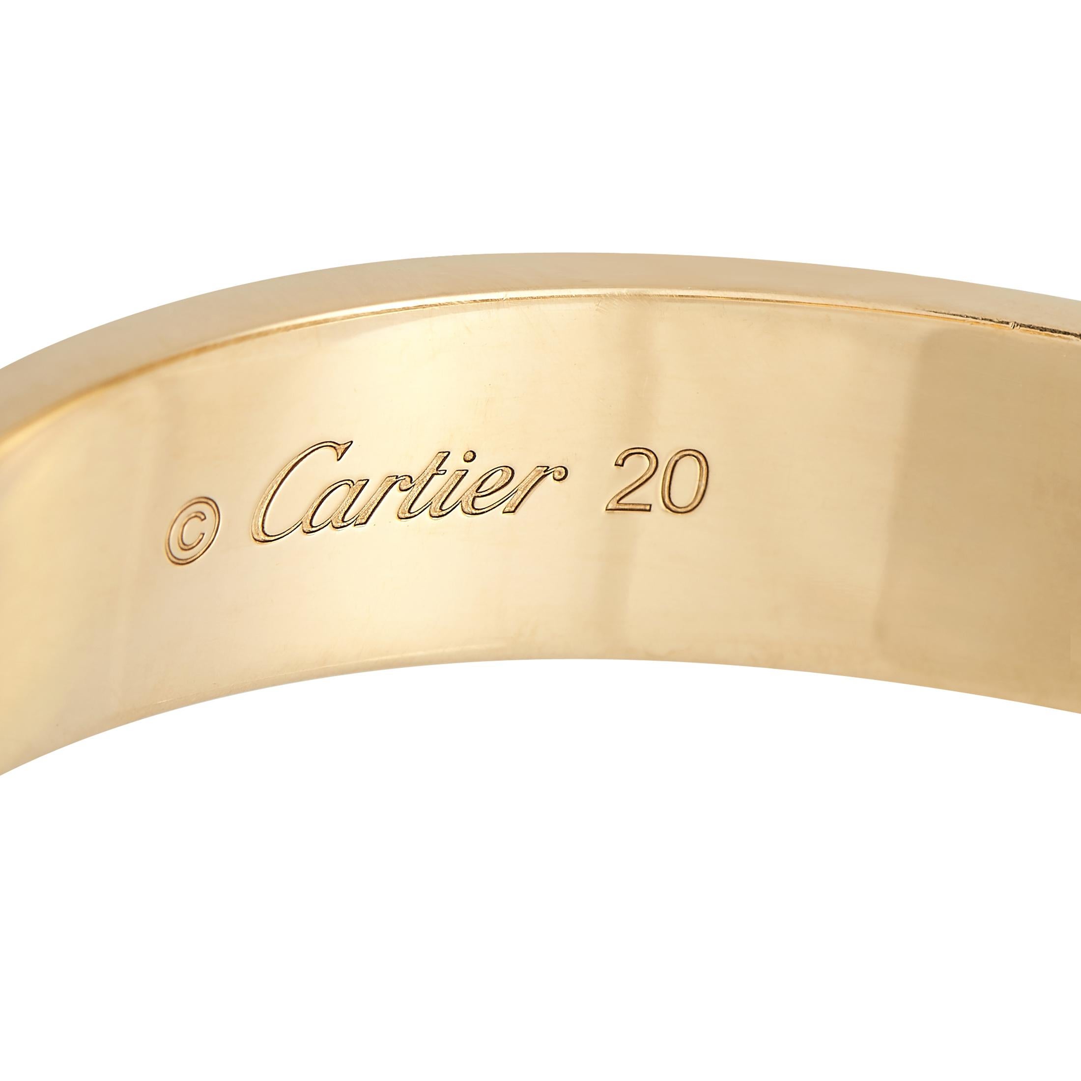 Women's or Men's Cartier LOVE 18K Yellow Gold Cuff Bracelet Size 20