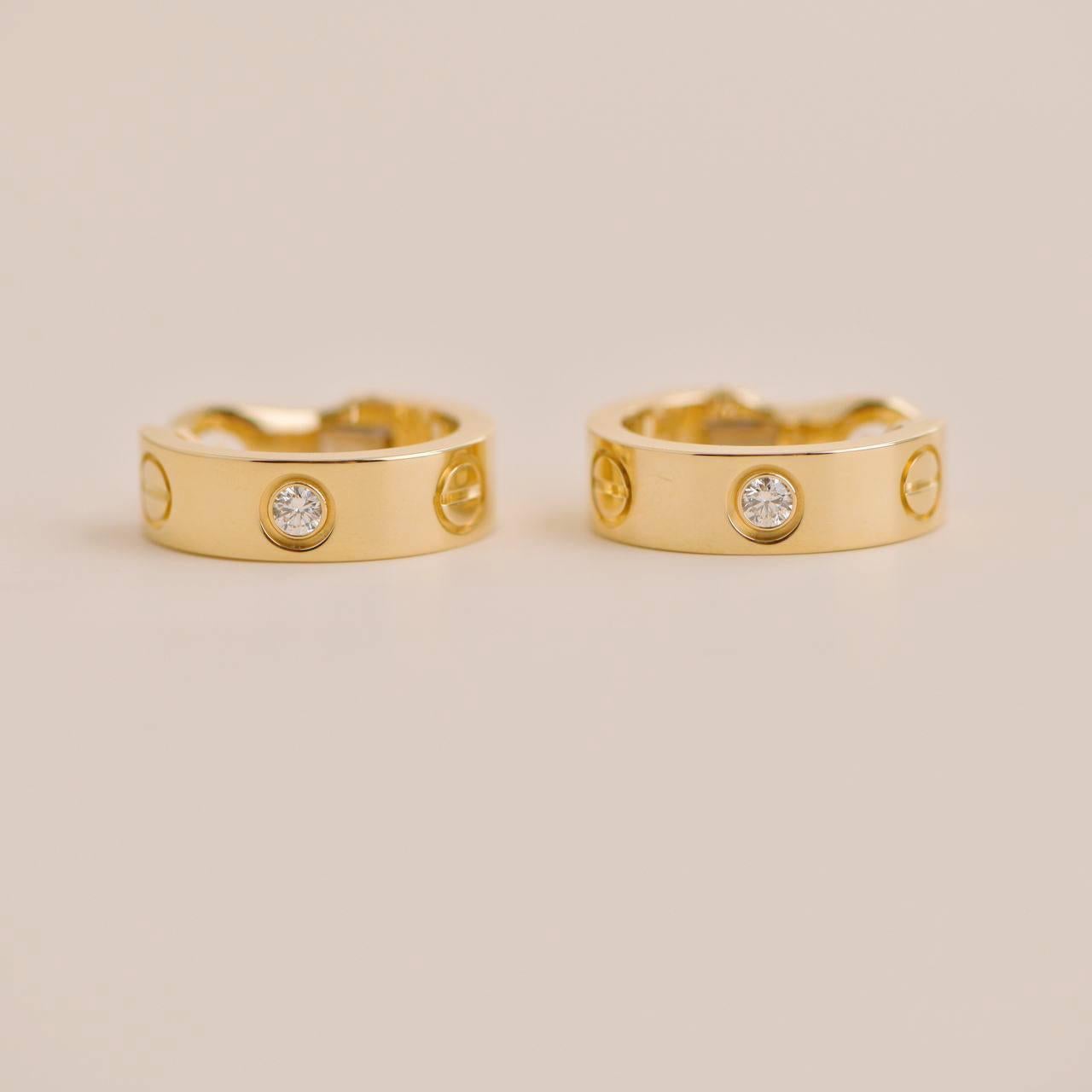 Cartier LOVE 18K Yellow Gold Diamond Earrings In Excellent Condition For Sale In Banbury, GB