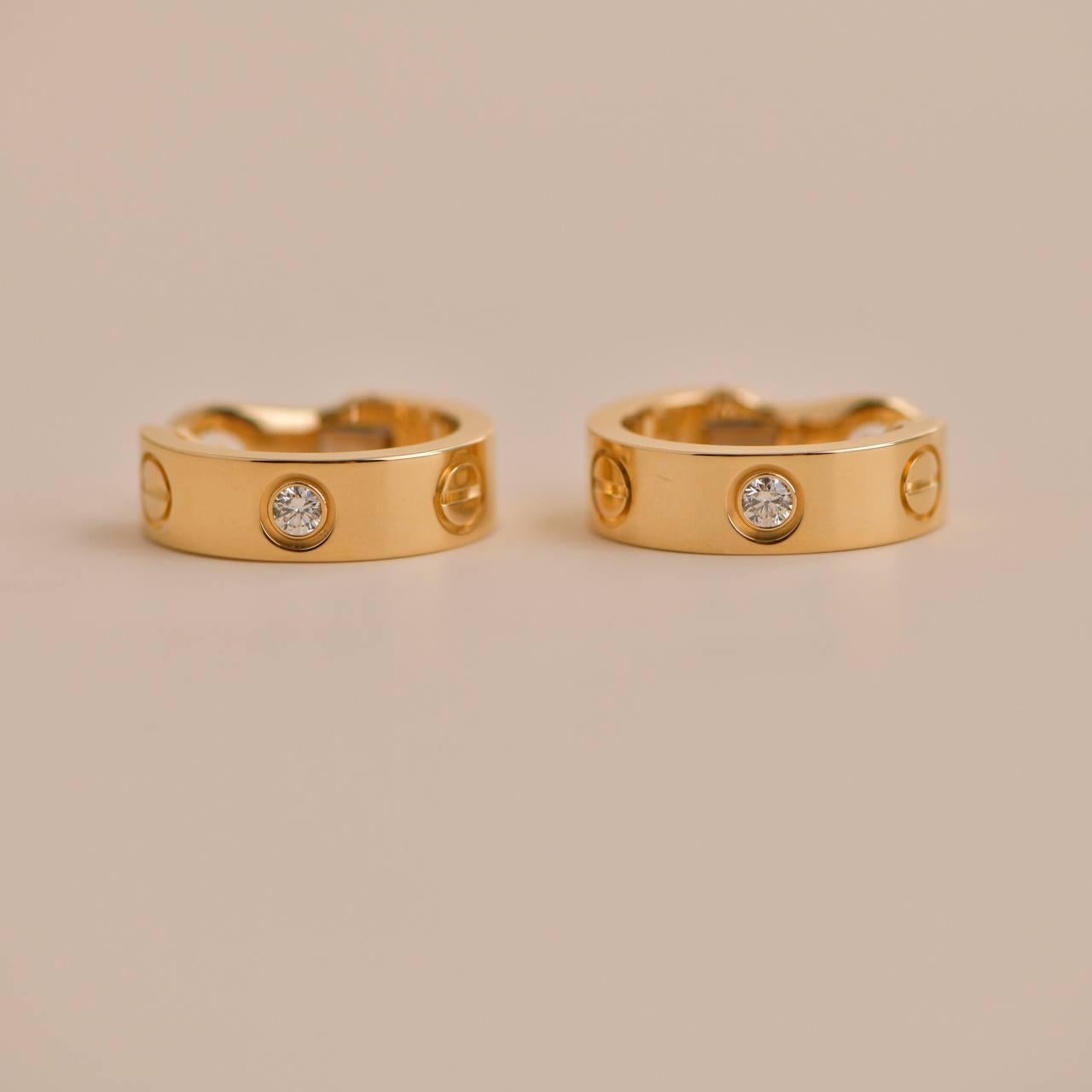 Cartier LOVE 18K Yellow Gold Diamond Earrings In Excellent Condition In Banbury, GB