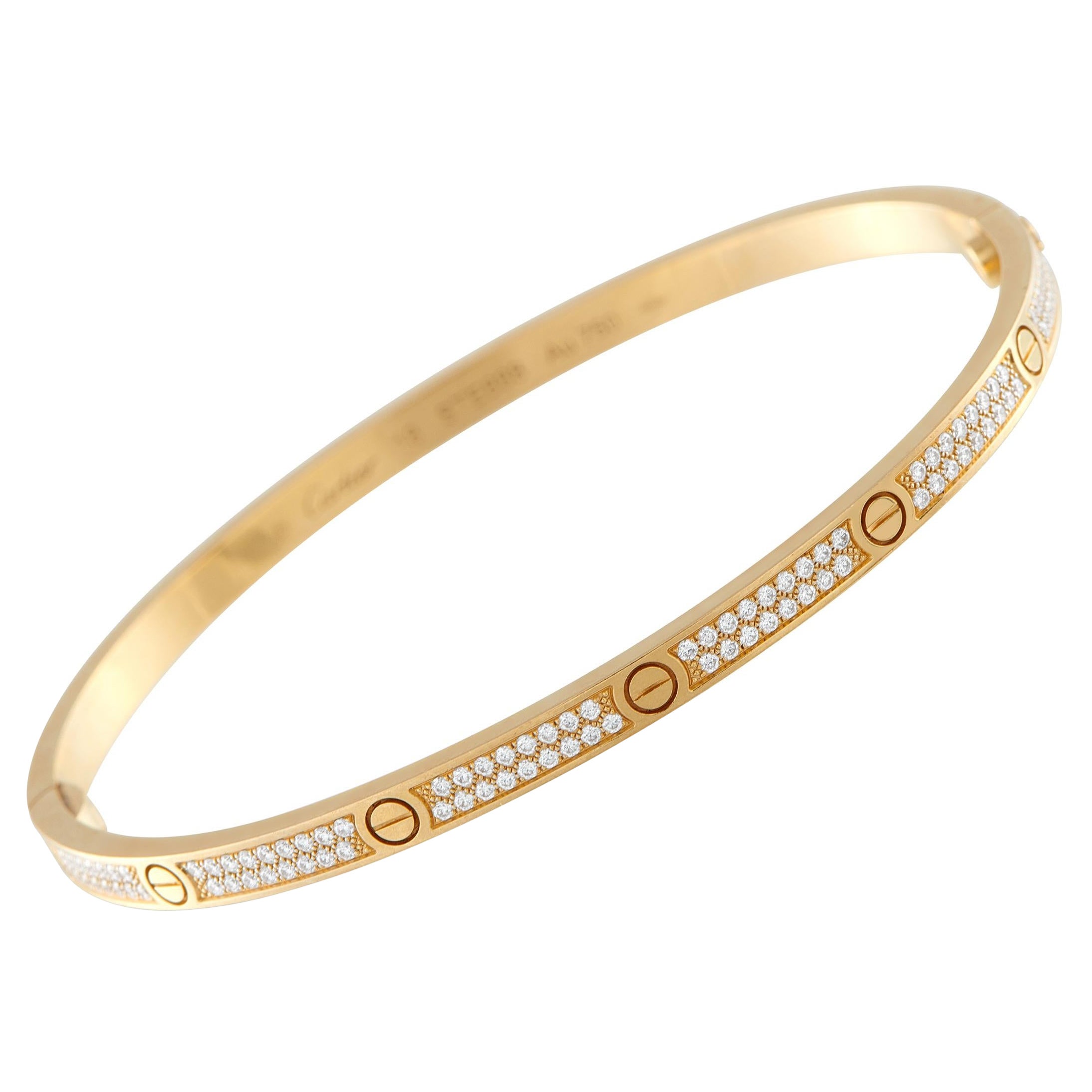 Cartier LOVE 18K Yellow Gold Diamond Pave Bracelet Size 18 CA01-121525