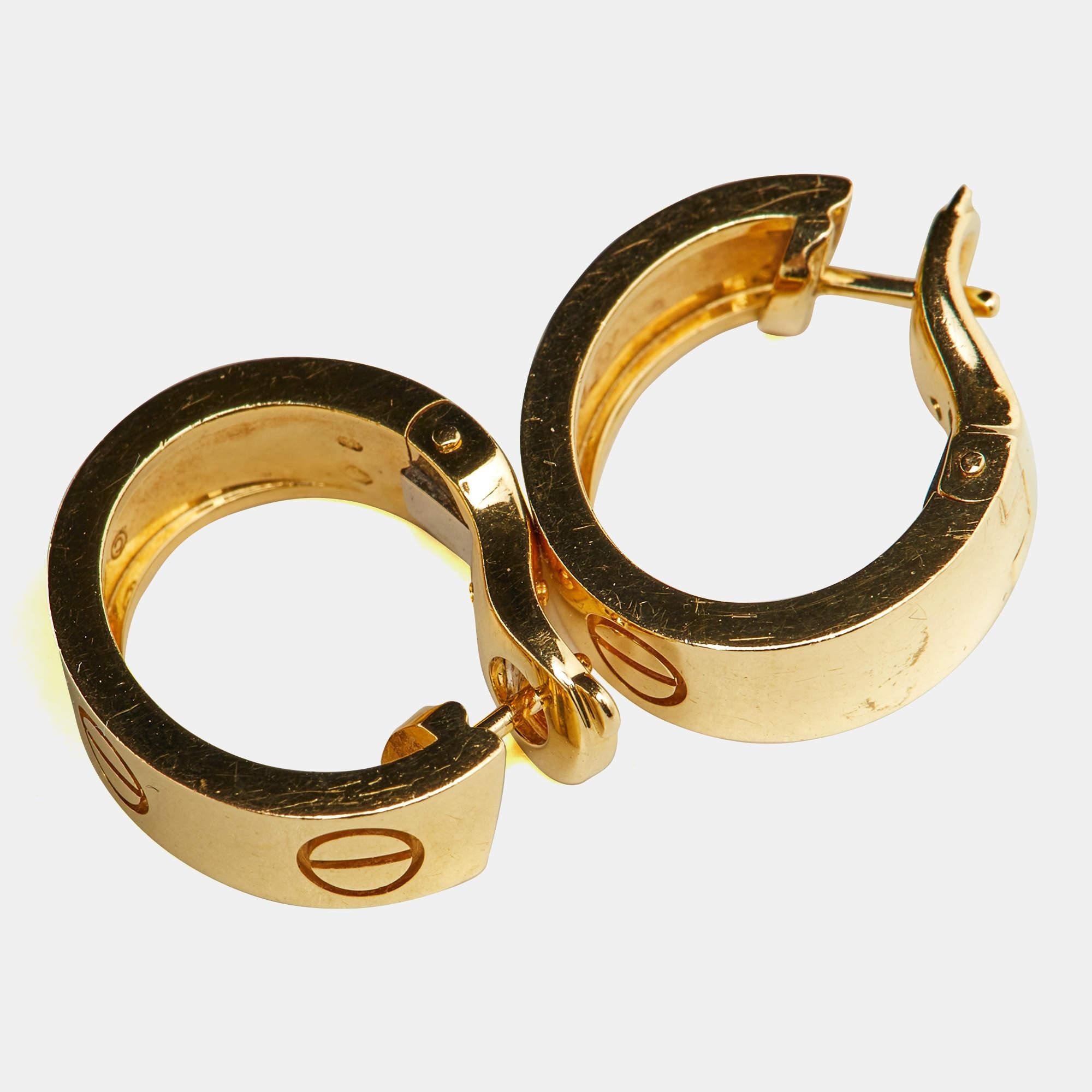 Contemporary Cartier Love 18K Yellow Gold Hoop Earrings