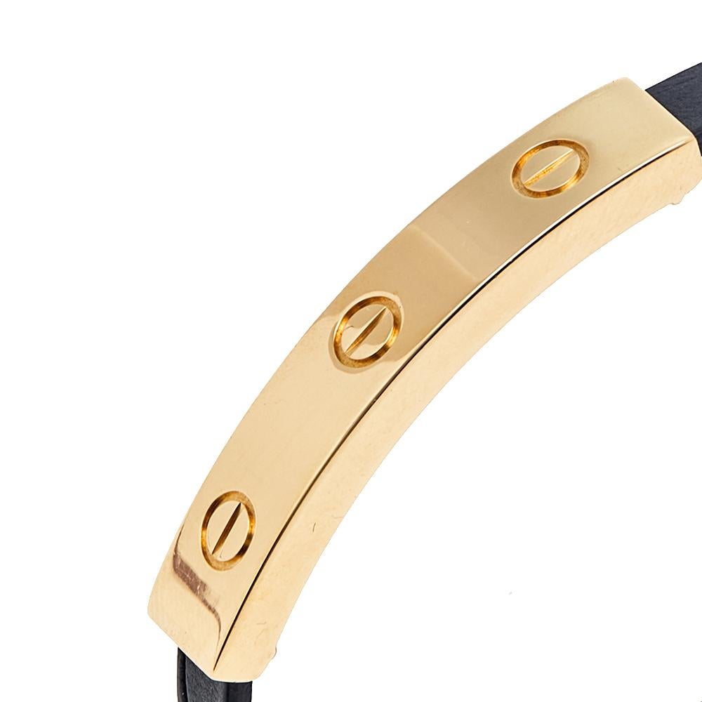 Contemporary Cartier Love 18k Yellow Gold Leather Bracelet