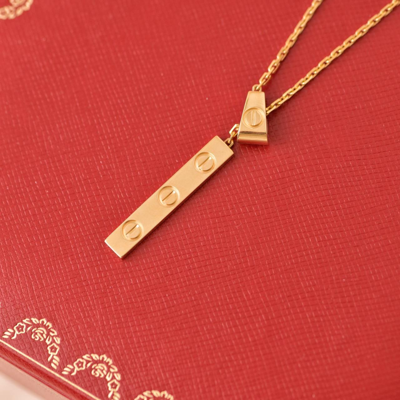 Women's or Men's Cartier Love 18k Yellow Gold Long Tassels Pendant Necklace