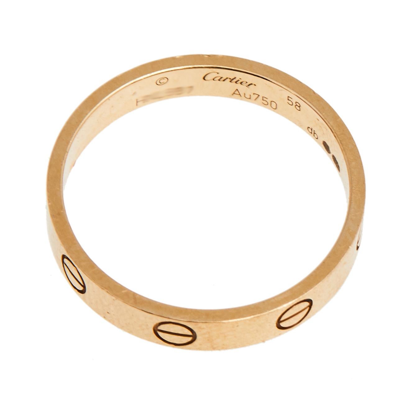 Cartier's Love band continues to be a favored choice when it comes to choosing a wedding or engagement ring and even as a special addition to one's collection. A ring version of the Love bracelet from the 1970s, this creation heralds the idea of