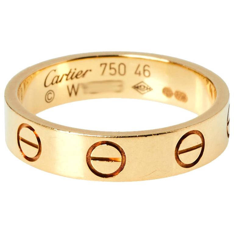 Cartier Love 18K Yellow Gold Narrow Wedding Band Ring Size 46 at 1stDibs