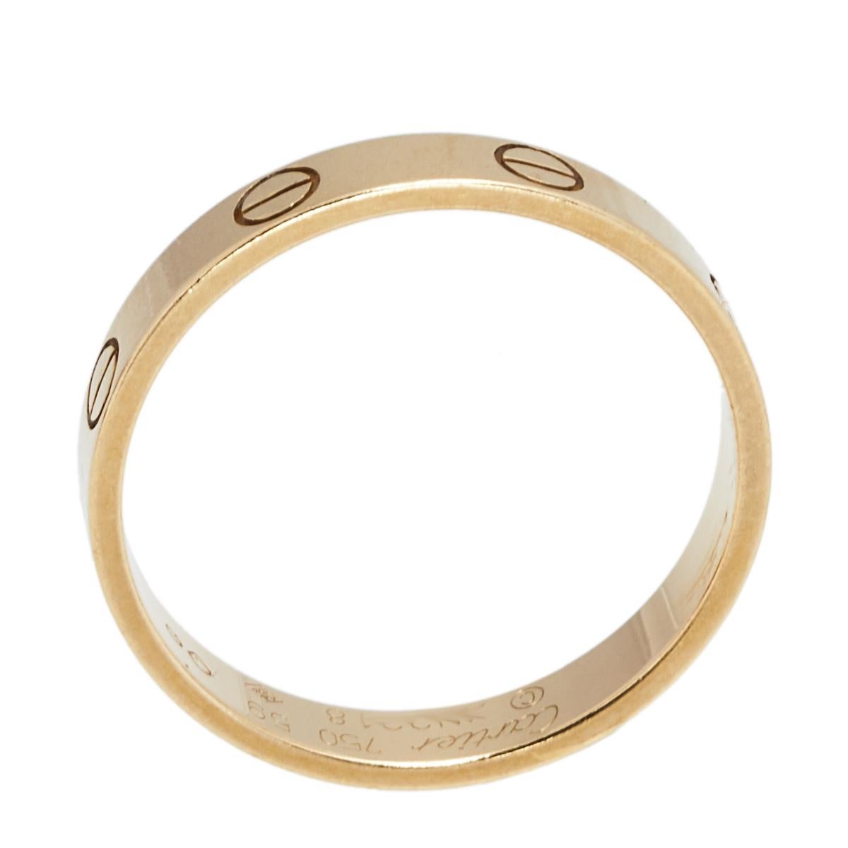 Cartier Love 18K Yellow Gold Narrow Wedding Band Ring Size 49 In Fair Condition In Dubai, Al Qouz 2