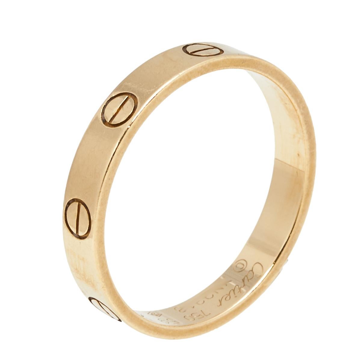Women's Cartier Love 18K Yellow Gold Narrow Wedding Band Ring Size 49