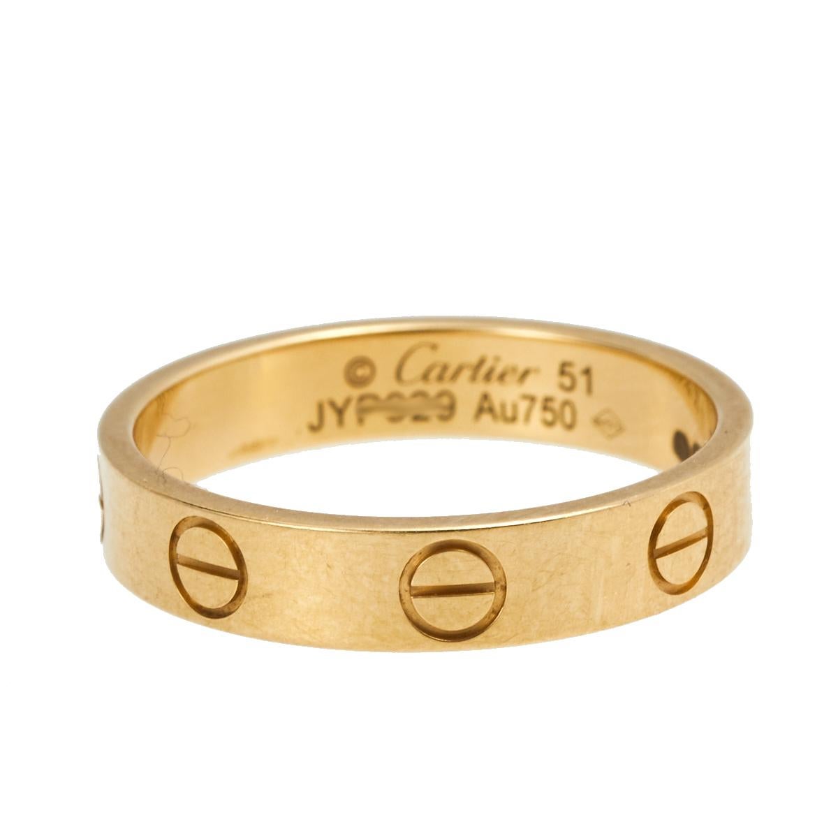 Contemporary Cartier Love 18K Yellow Gold Narrow Wedding Band Ring Size 51