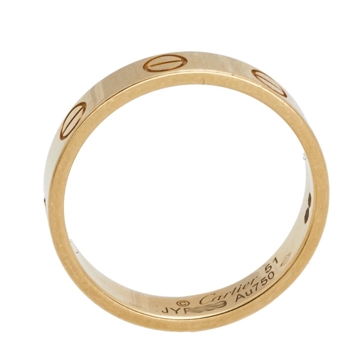 Cartier Love 18K Yellow Gold Narrow Wedding Band Ring Size 51 In Good Condition In Dubai, Al Qouz 2