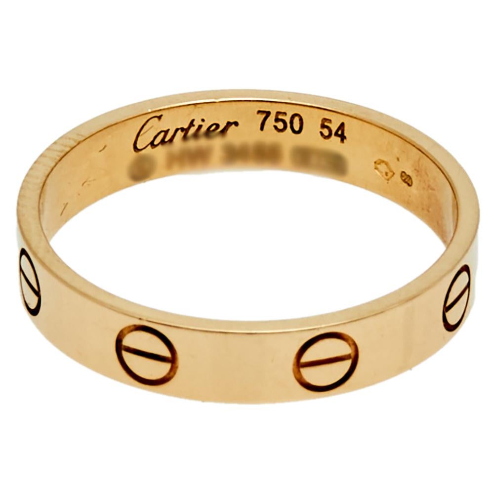 Cartier Love 18K Yellow Gold Narrow Wedding Band Ring Size 54 In Good Condition In Dubai, Al Qouz 2