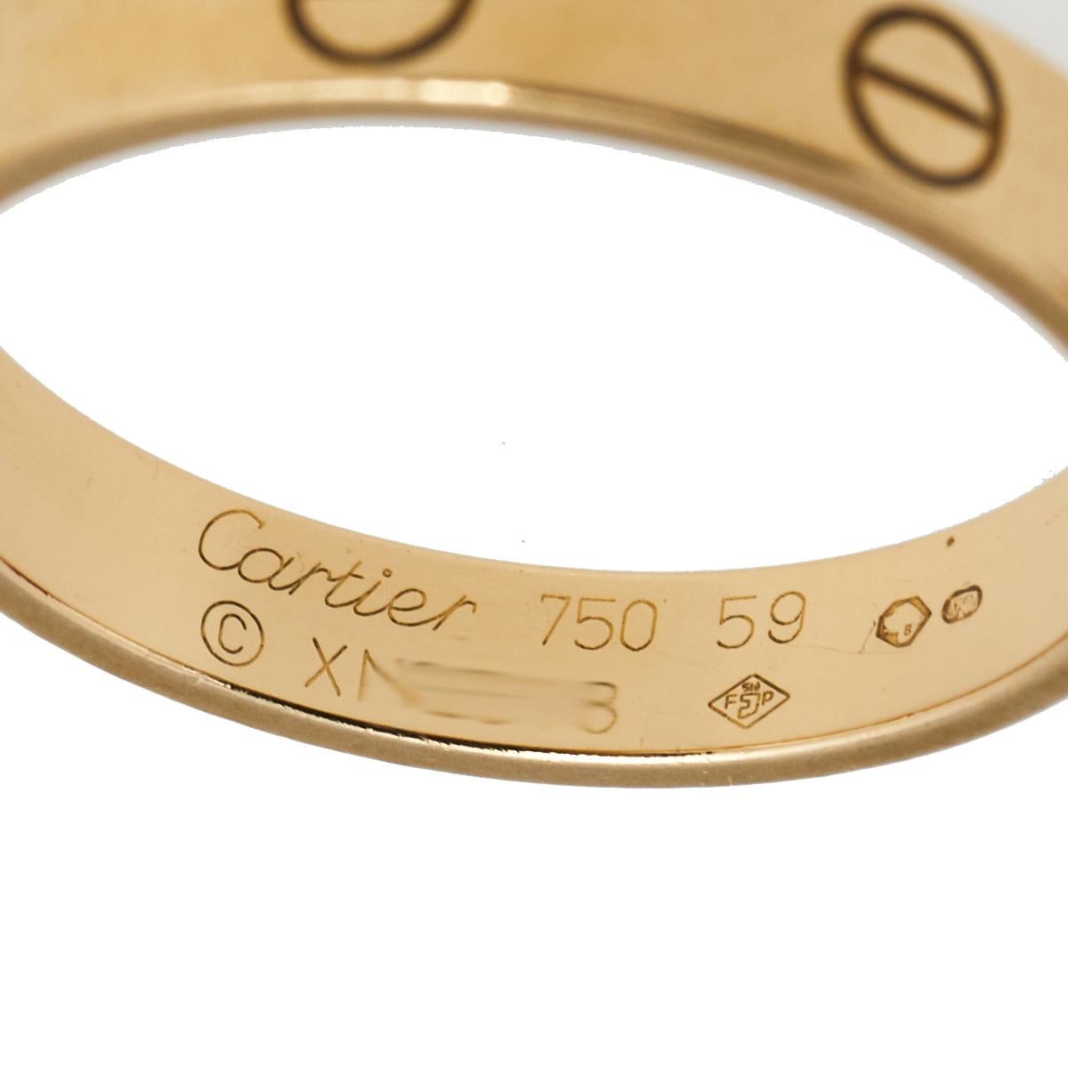 Contemporary Cartier Love 18K Yellow Gold Narrow Wedding Band Ring Size 59