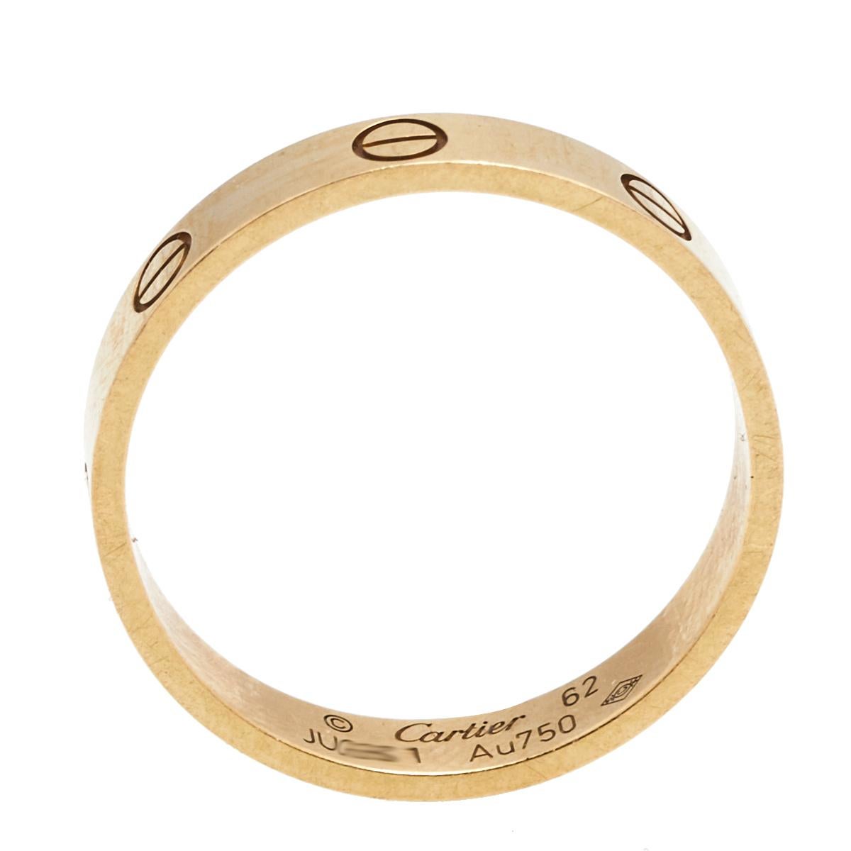 Contemporary Cartier Love 18K Yellow Gold Narrow Wedding Band Ring Size 62