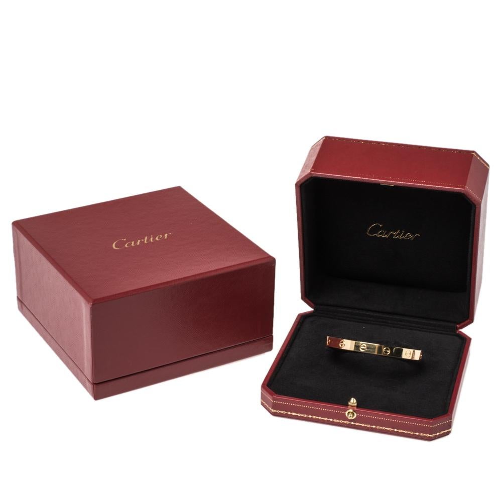 Cartier LOVE 18K Yellow Gold Open Cuff Bracelet 18 In Fair Condition In Dubai, Al Qouz 2