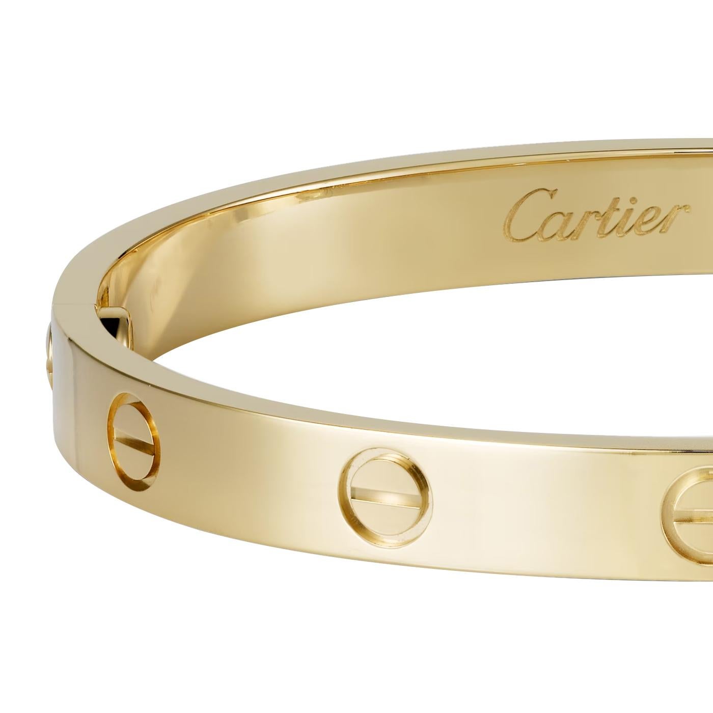 Modernist Cartier Love 18K Yellow Gold Size 16 With Screwdriver Bracelet For Sale