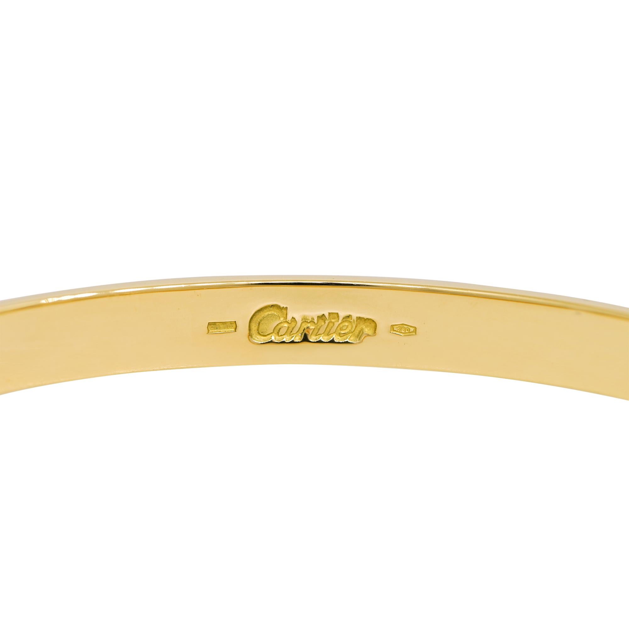 Modern Cartier LOVE 18k Yellow Gold Size 21 Bangle Bracelet
