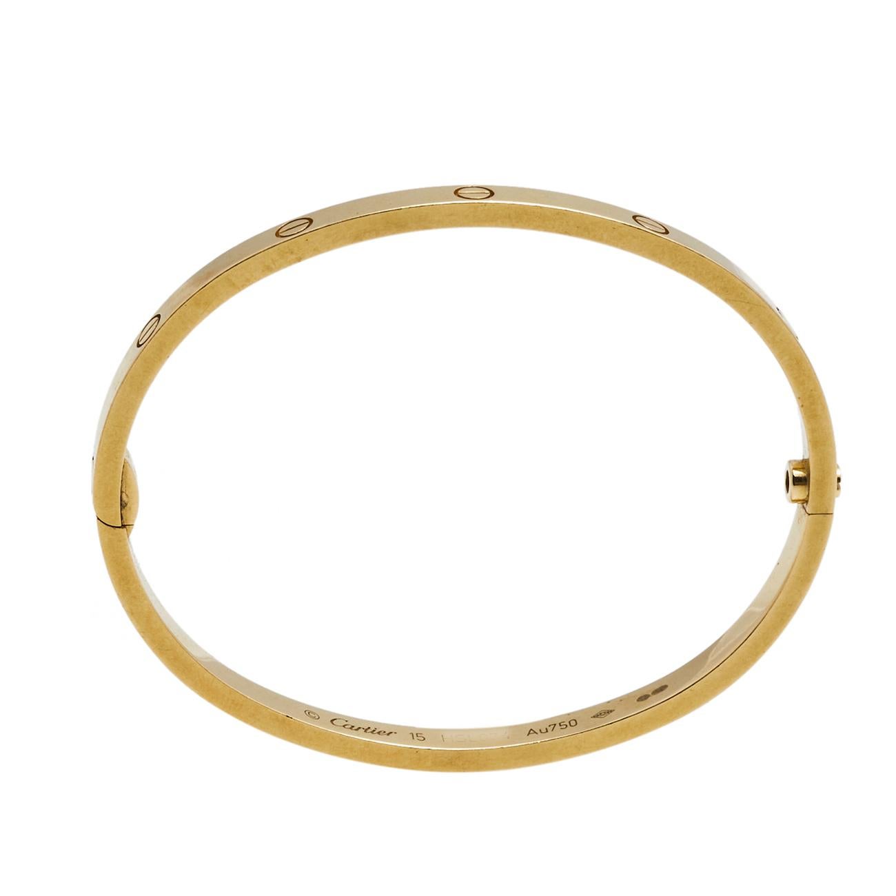 Contemporary Cartier Love 18K Yellow Gold SM Narrow Bracelet 15