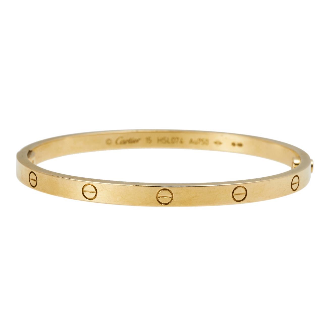 Cartier Love Bracelet étroit en or jaune 18 carats SM 15 2