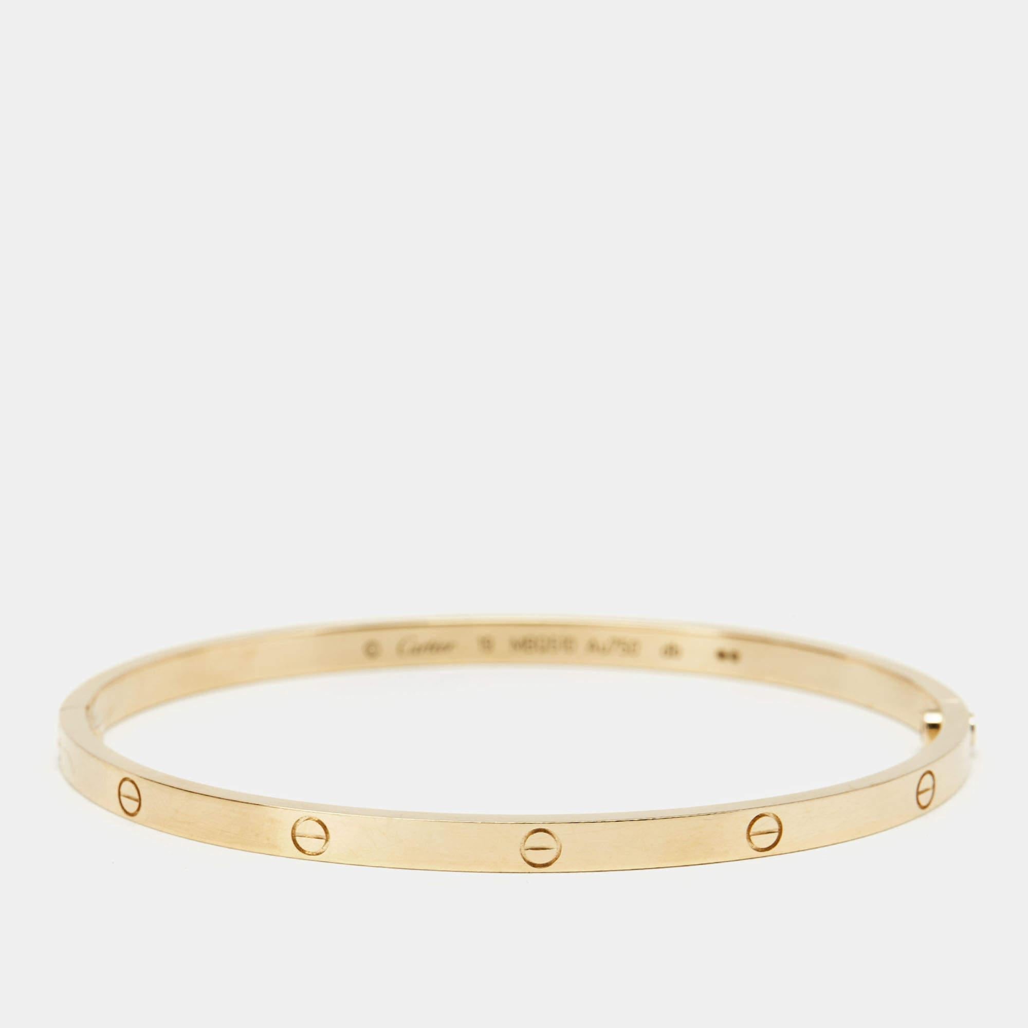 Cartier Love 18k Yellow Gold Small Model Bracelet 19 In Good Condition In Dubai, Al Qouz 2