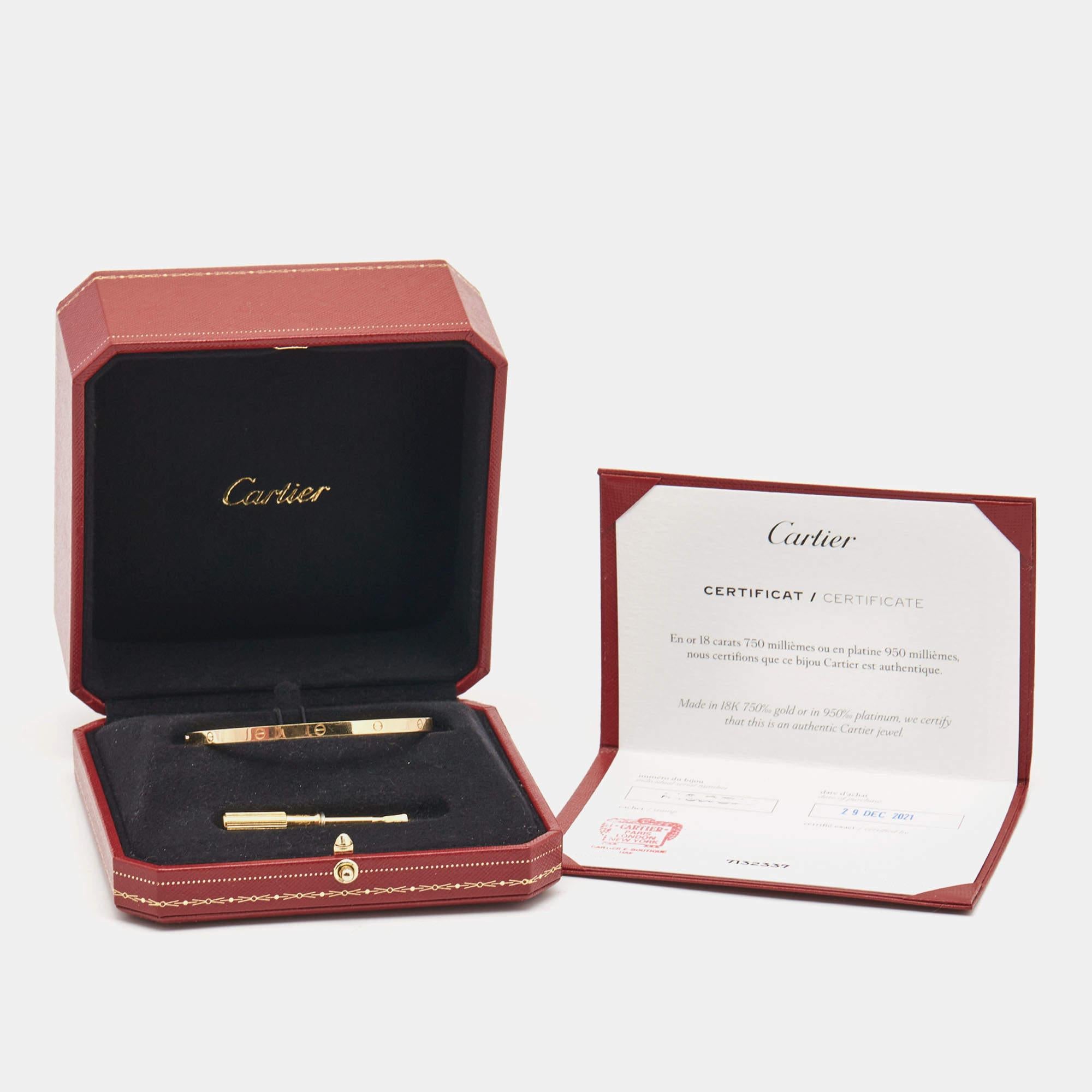 Cartier Love 18k Yellow Gold Small Model Bracelet 19 1