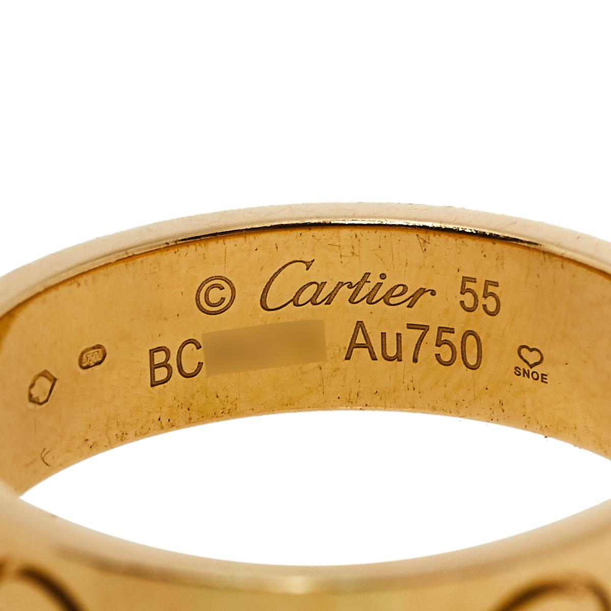 Cartier Love 18K Yellow Gold Wedding Band Ring Size 55 In Fair Condition In Dubai, Al Qouz 2