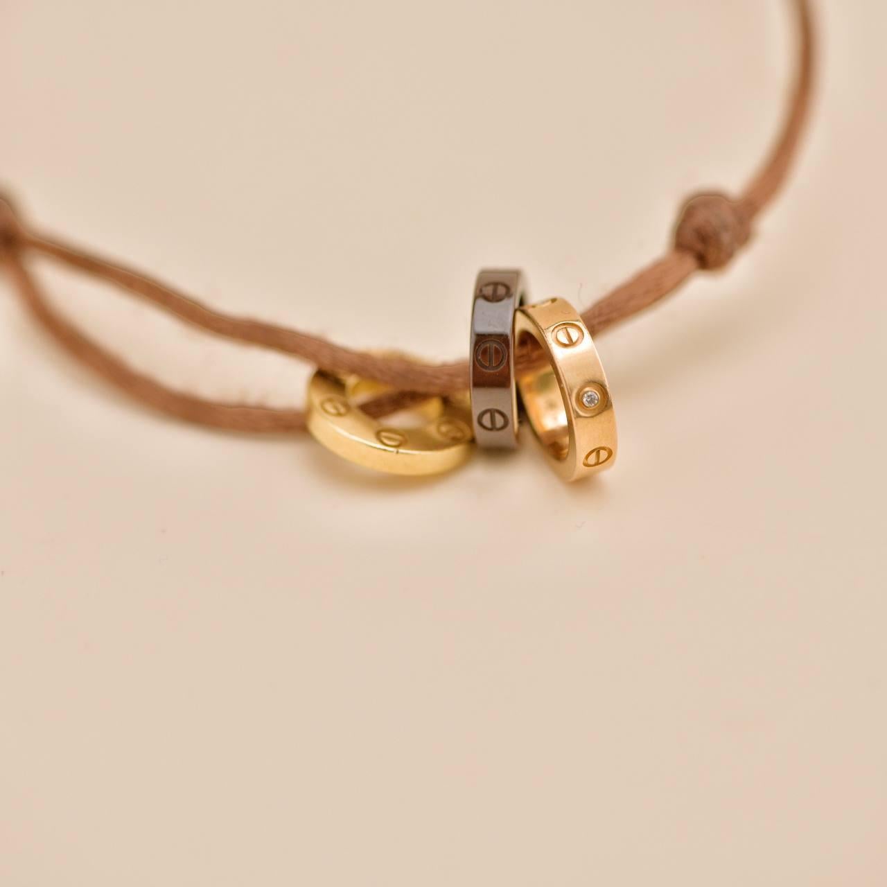 Cartier Love 18k Yellow & Rose 4 Diamond Sèvres Porcelain Brown Cord Bracelet For Sale 2
