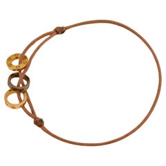 Cartier Love 18k Yellow & Rose 4 Diamond Sèvres Porcelain Brown Cord Bracelet