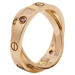 Cartier Love 2 Diamonds 4 Saphirs Roses 18K Bague à double anneau Taille 51