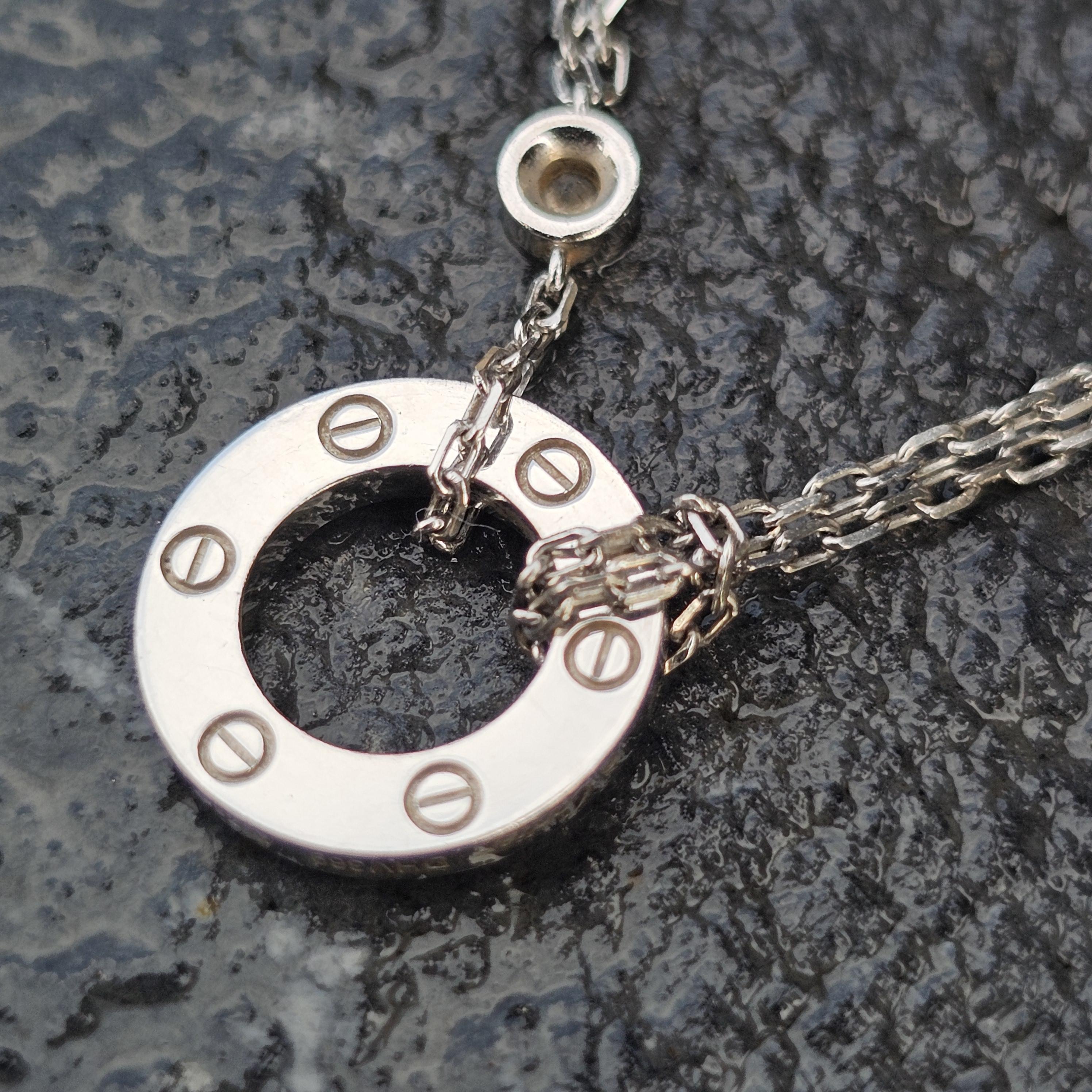Cartier Love 2 Diamond Pendant Necklace Chain 18k White Gold For Sale 1