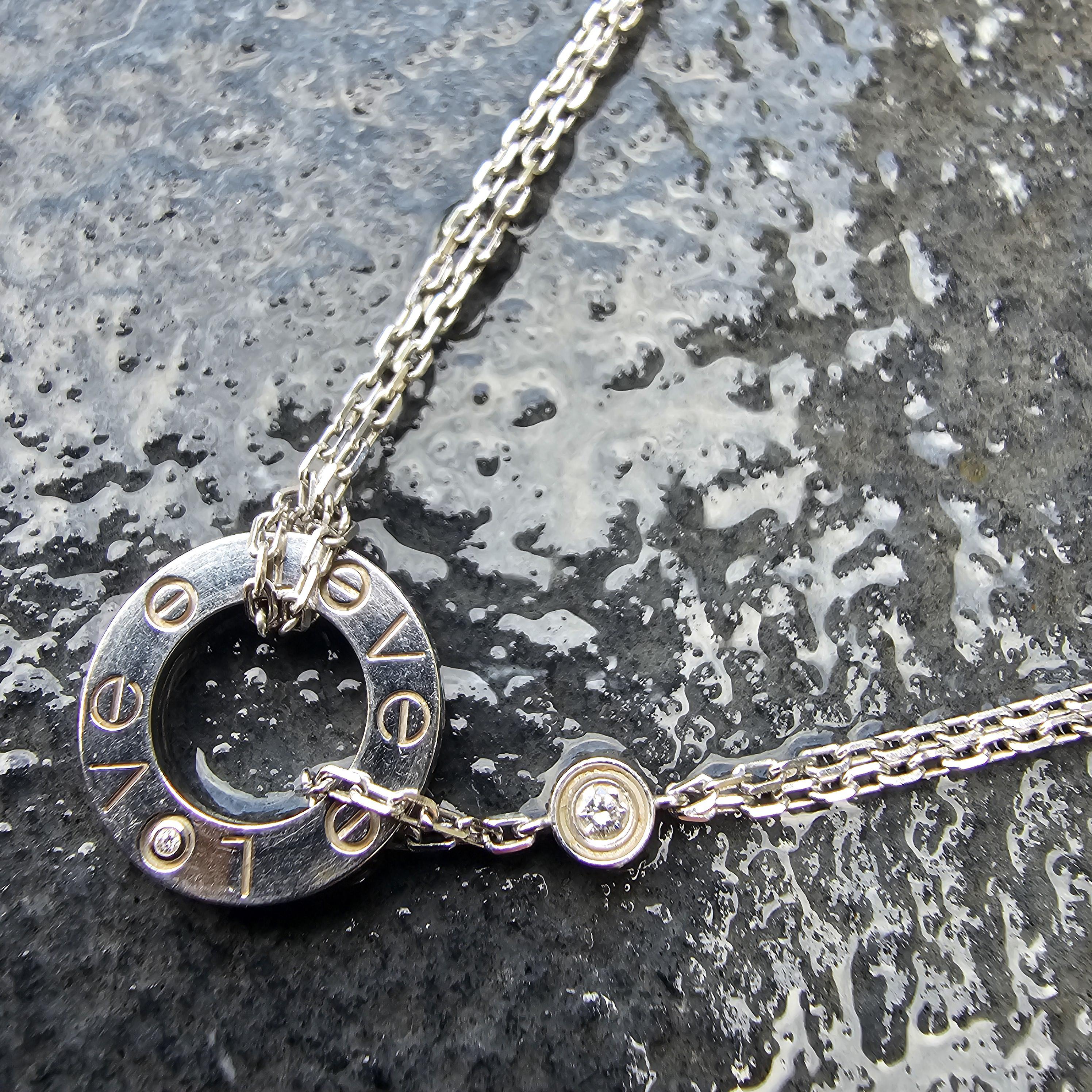 Cartier Love 2 Diamond Pendant Necklace Chain 18k White Gold For Sale 3