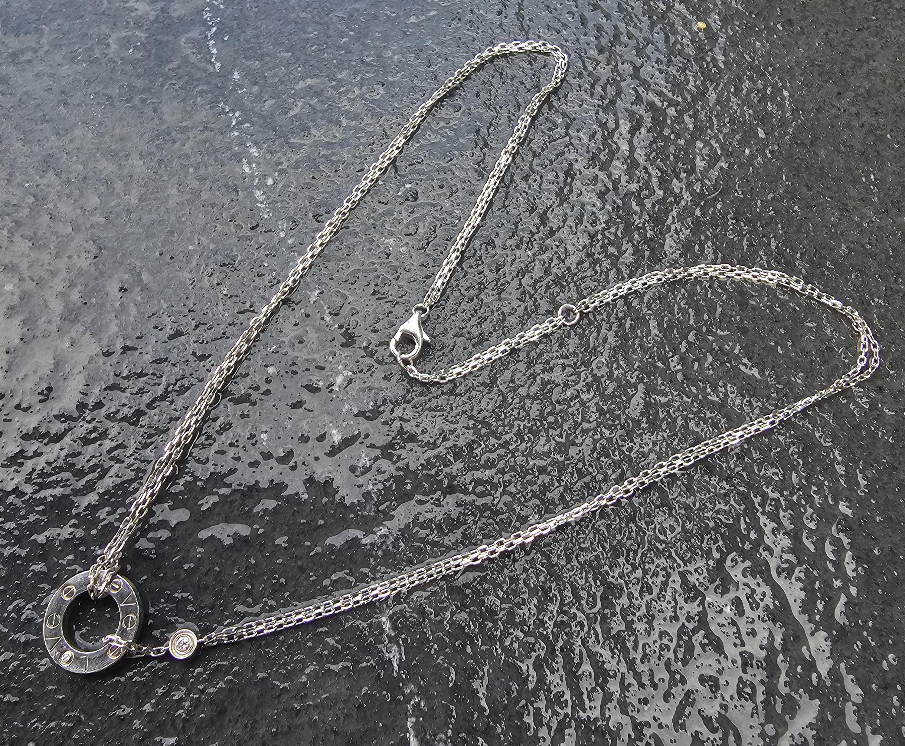 Cartier Love 2 Diamond Pendant Necklace Chain 18k White Gold For Sale 4