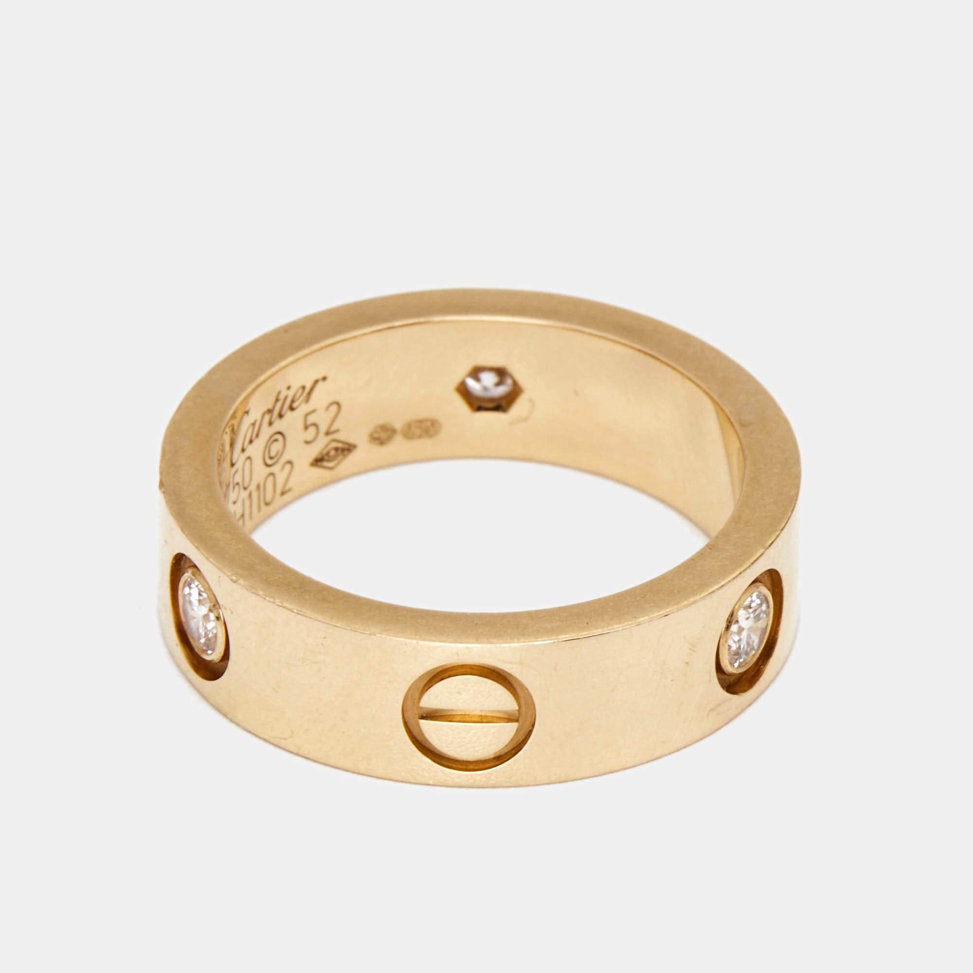 Anillo Cartier Love 3 Diamantes Oro Rosa 18k Talla 52 Corte rosa